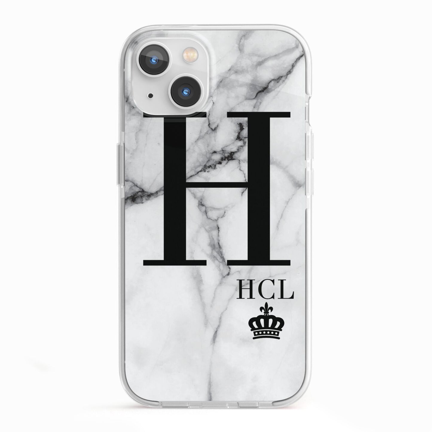 Personalised Marble Big Small Initials iPhone 13 TPU Impact Case with White Edges