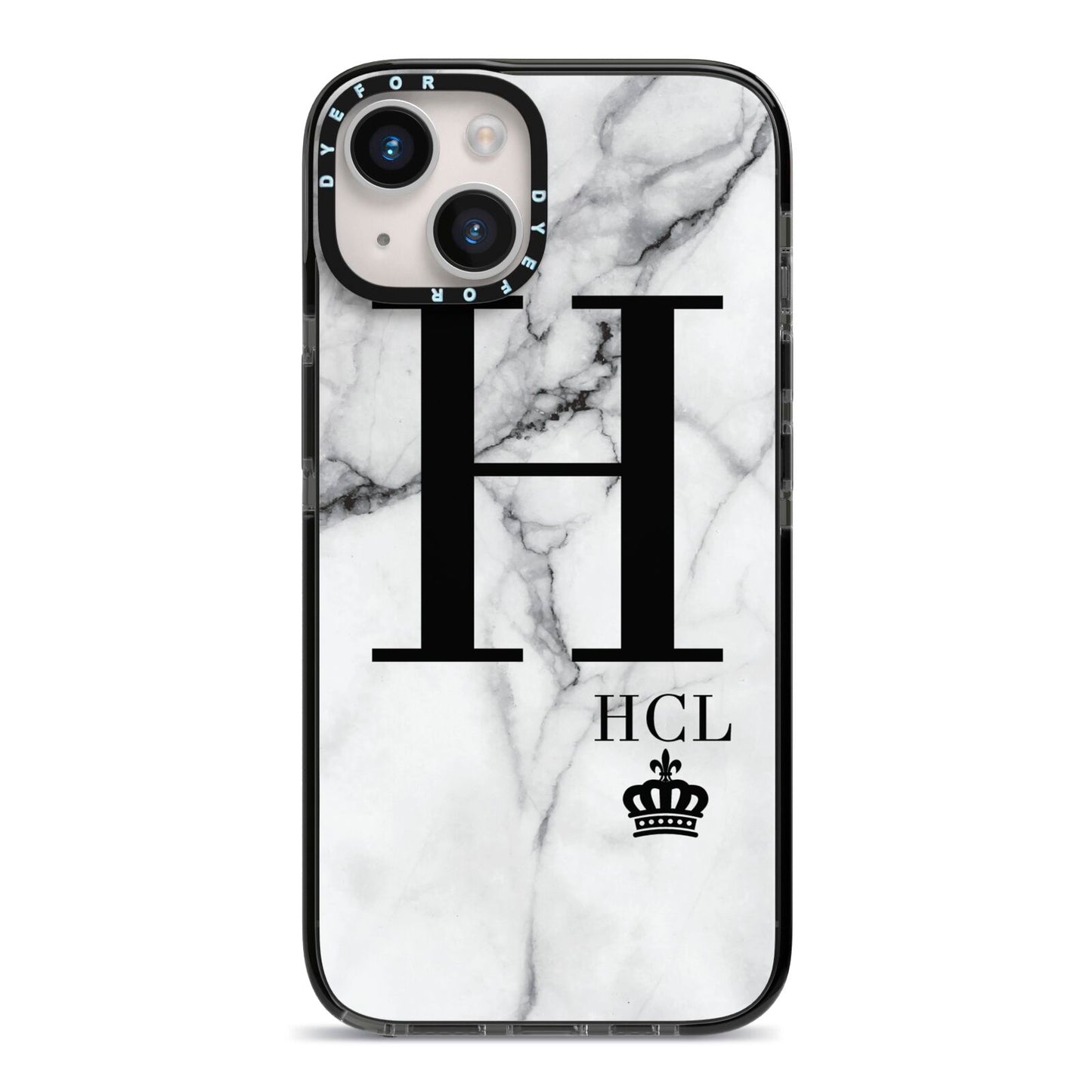Personalised Marble Big Small Initials iPhone 14 Black Impact Case on Silver phone