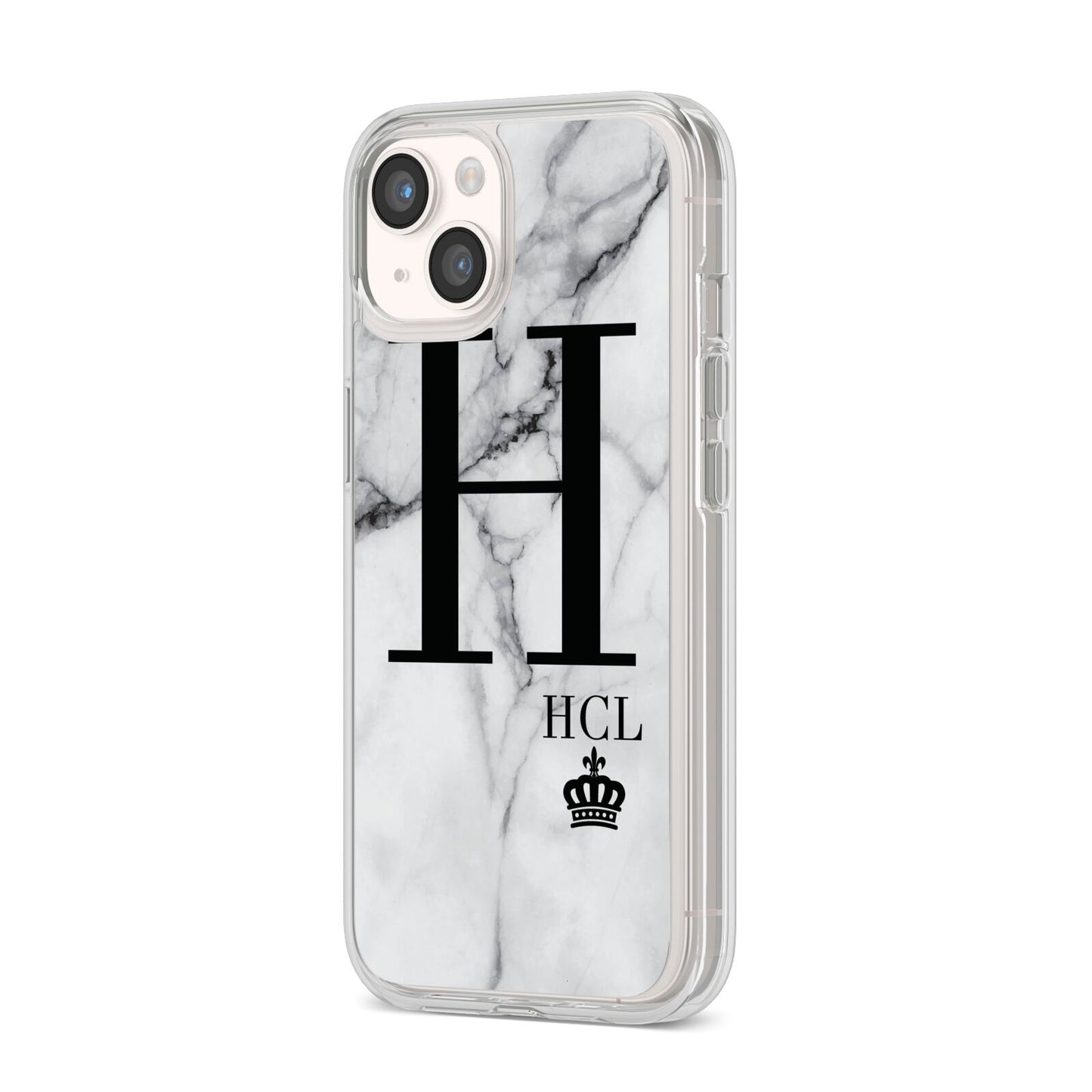 Personalised Marble Big Small Initials iPhone 14 Clear Tough Case Starlight Angled Image