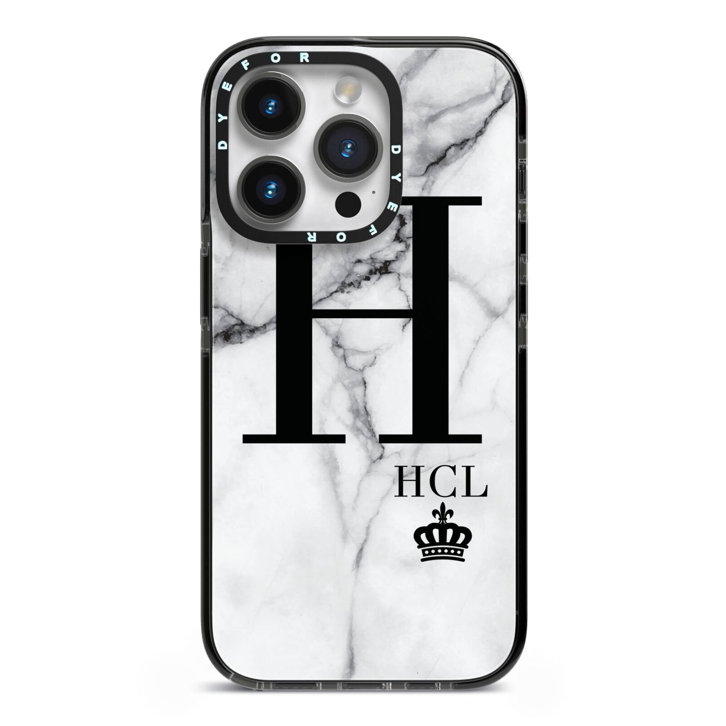 Personalised Marble Big Small Initials iPhone 14 Pro Black Impact Case on Silver phone
