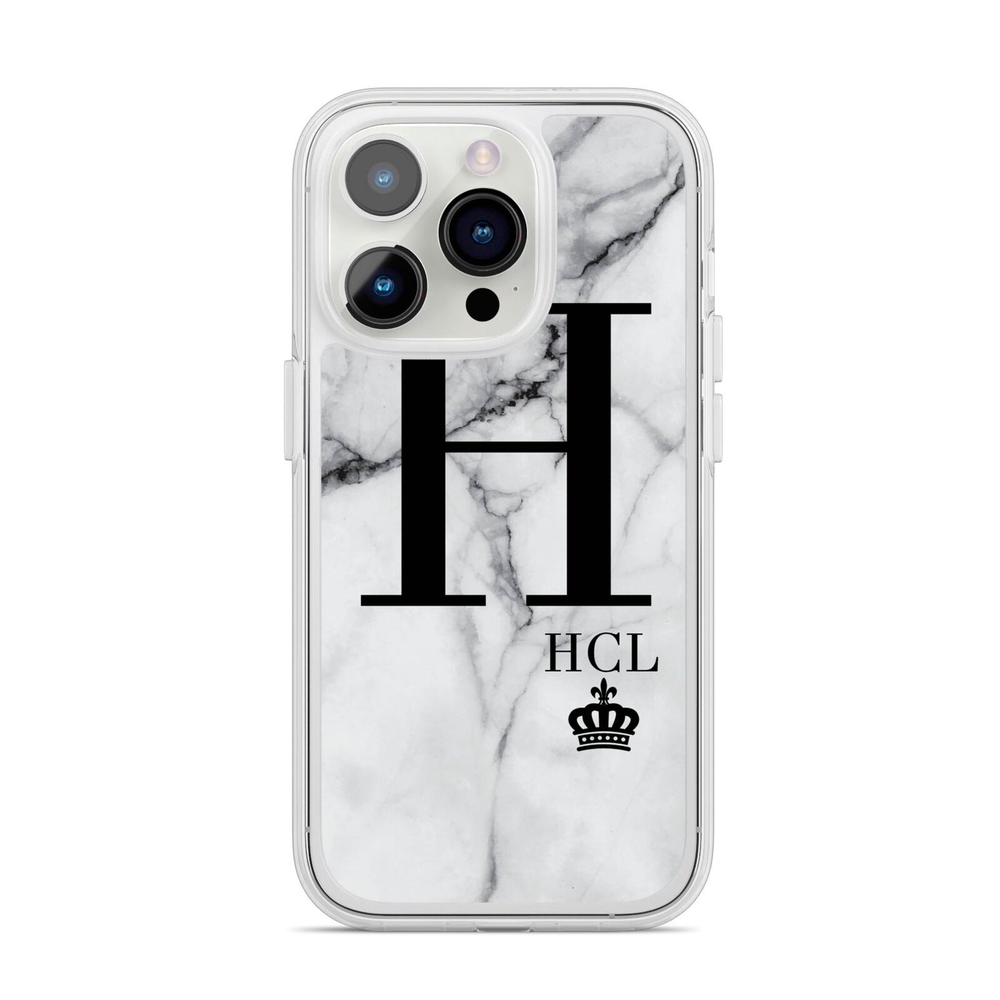 Personalised Marble Big Small Initials iPhone 14 Pro Clear Tough Case Silver