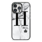 Personalised Marble Big Small Initials iPhone 14 Pro Max Black Impact Case on Silver phone