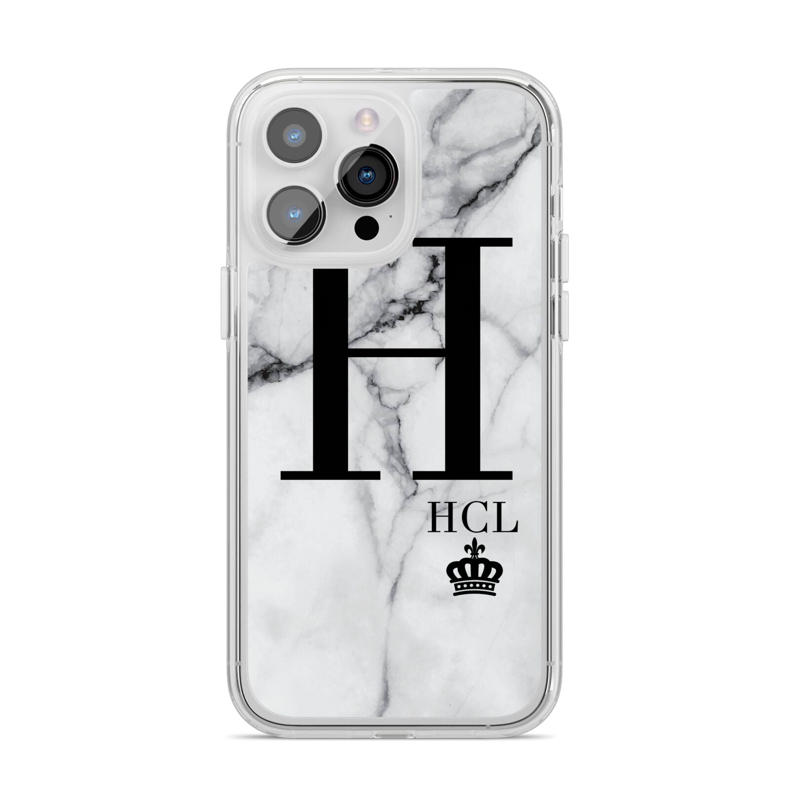 Personalised Marble Big Small Initials iPhone 14 Pro Max Clear Tough Case Silver