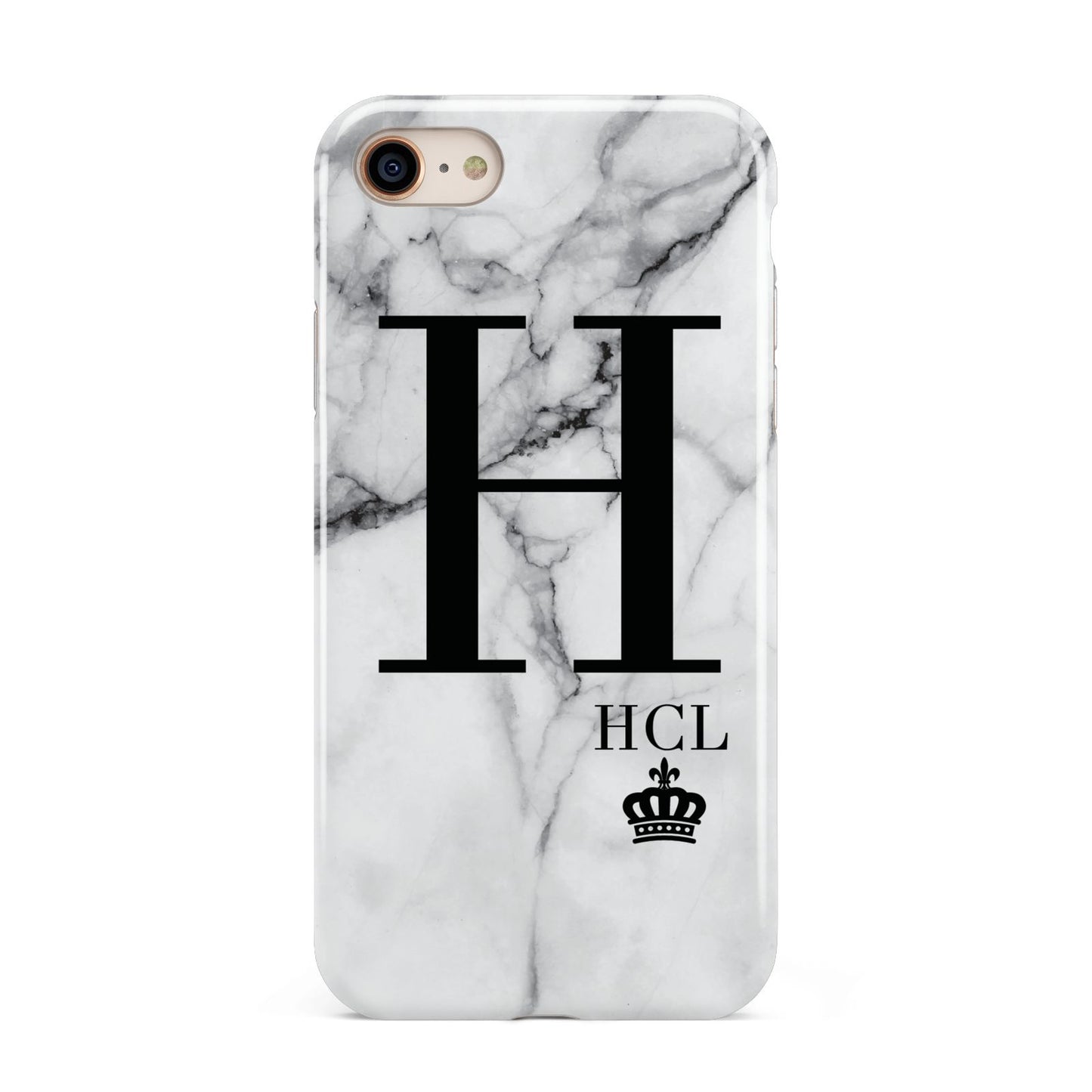 Personalised Marble Big Small Initials iPhone 8 3D Tough Case on Gold Phone