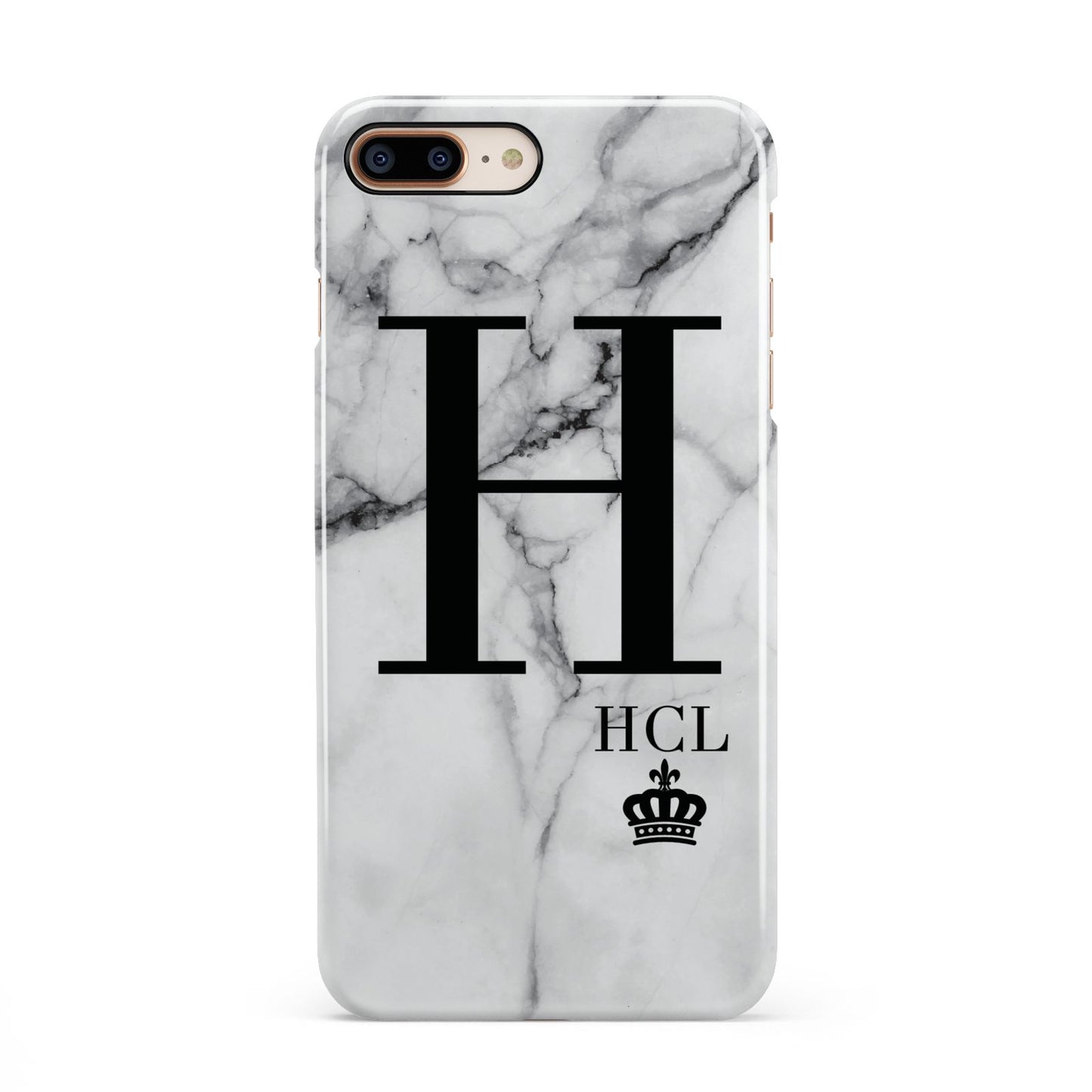 Personalised Marble Big Small Initials iPhone 8 Plus 3D Snap Case on Gold Phone