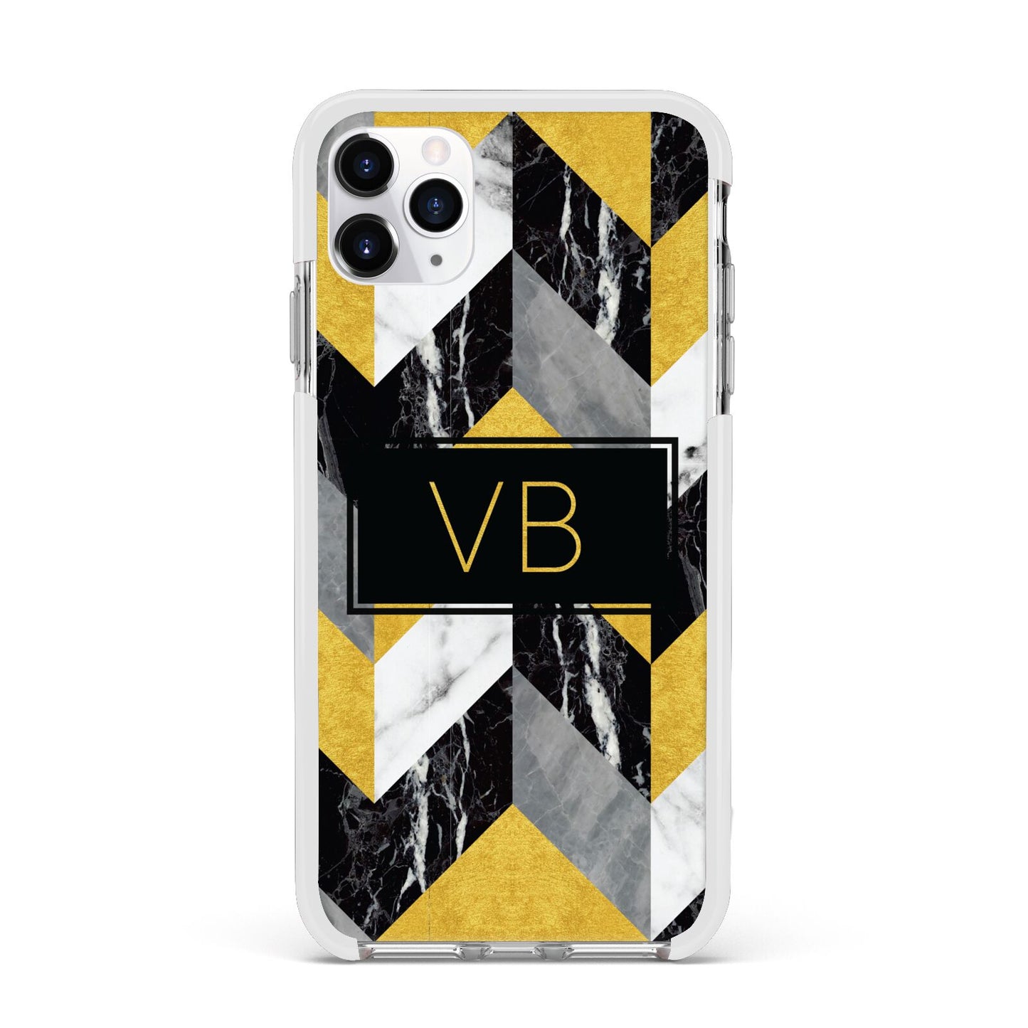 Personalised Marble Effect Initials Apple iPhone 11 Pro Max in Silver with White Impact Case