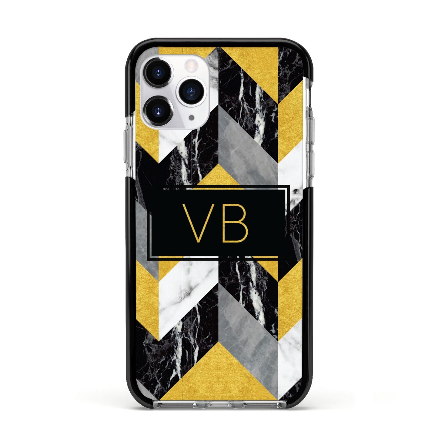 Personalised Marble Effect Initials Apple iPhone 11 Pro in Silver with Black Impact Case