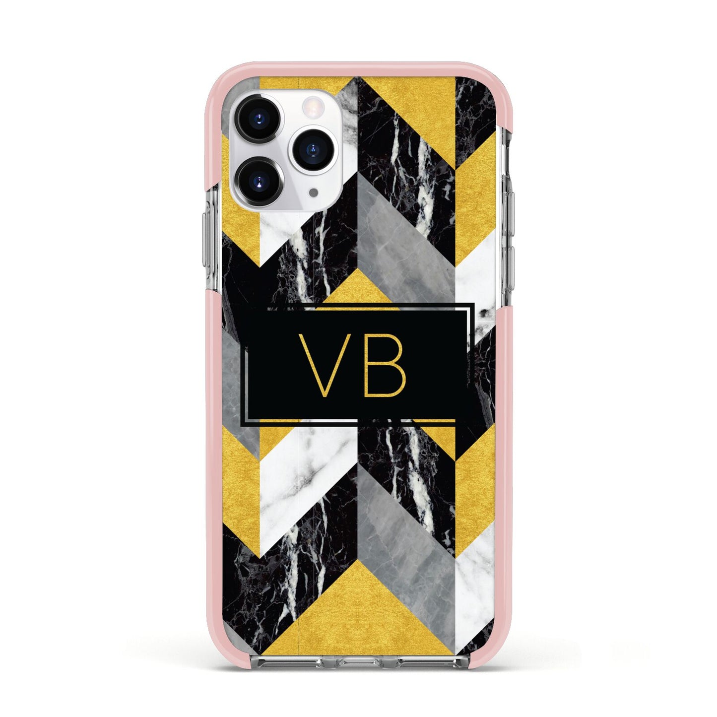 Personalised Marble Effect Initials Apple iPhone 11 Pro in Silver with Pink Impact Case