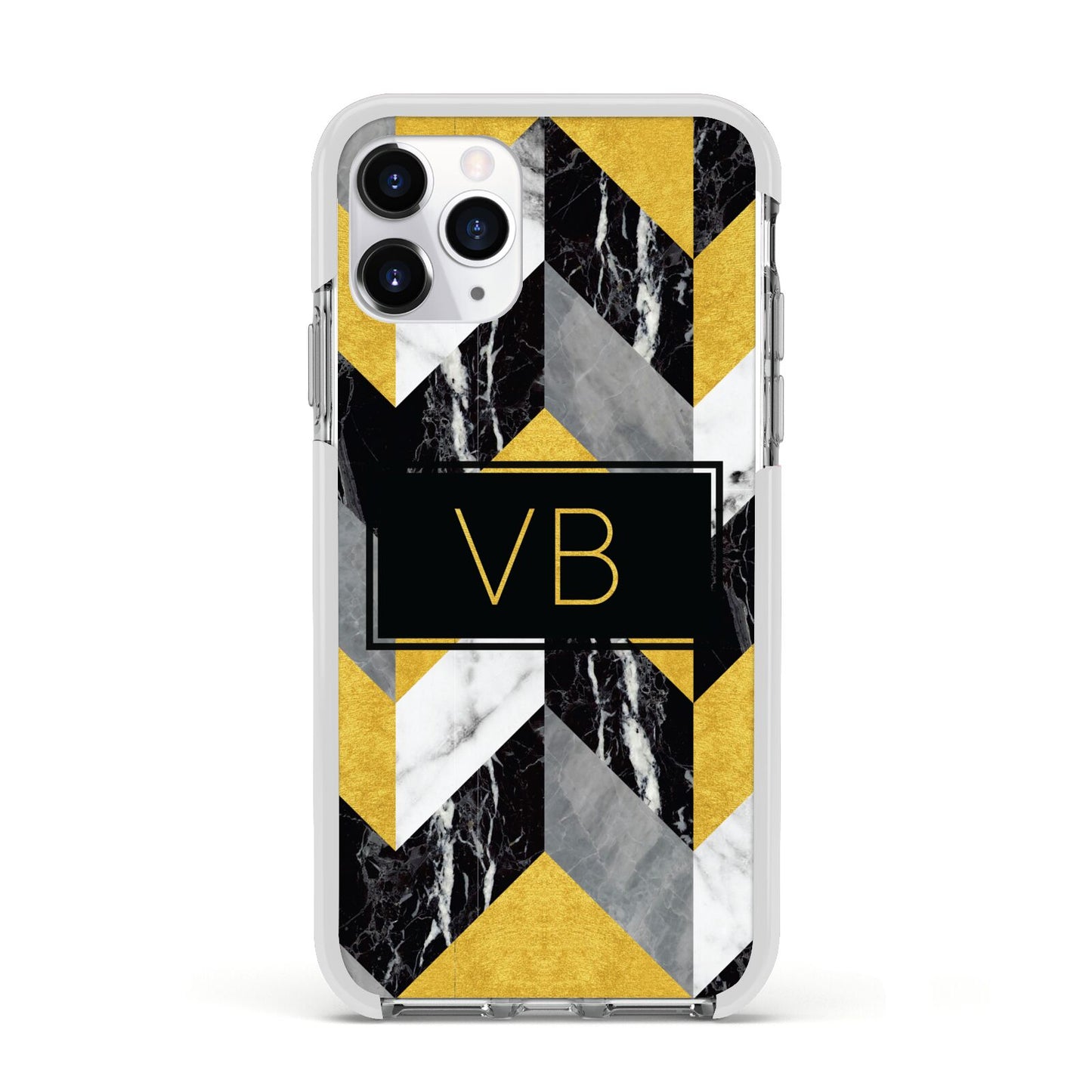 Personalised Marble Effect Initials Apple iPhone 11 Pro in Silver with White Impact Case