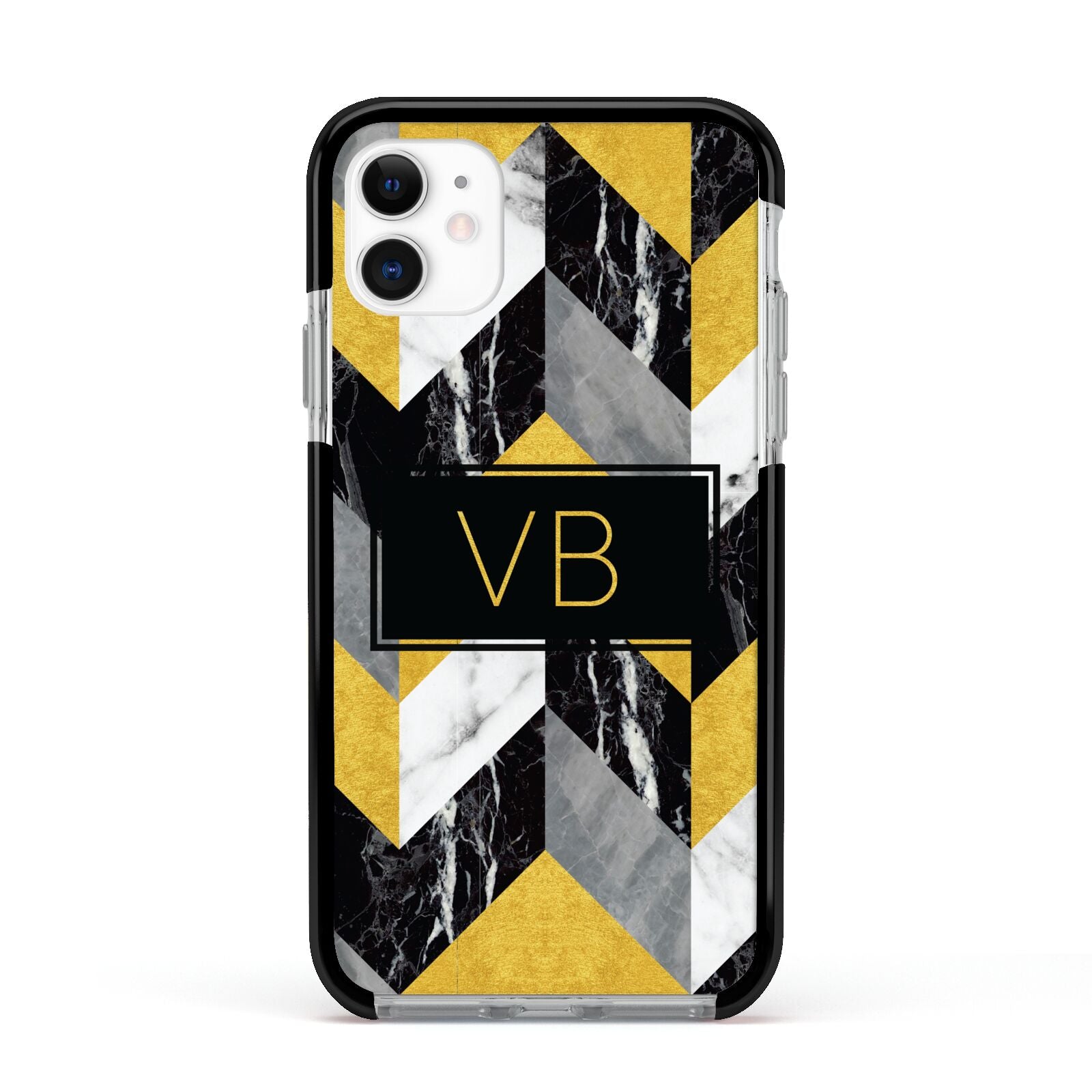 Personalised Marble Effect Initials Apple iPhone 11 in White with Black Impact Case