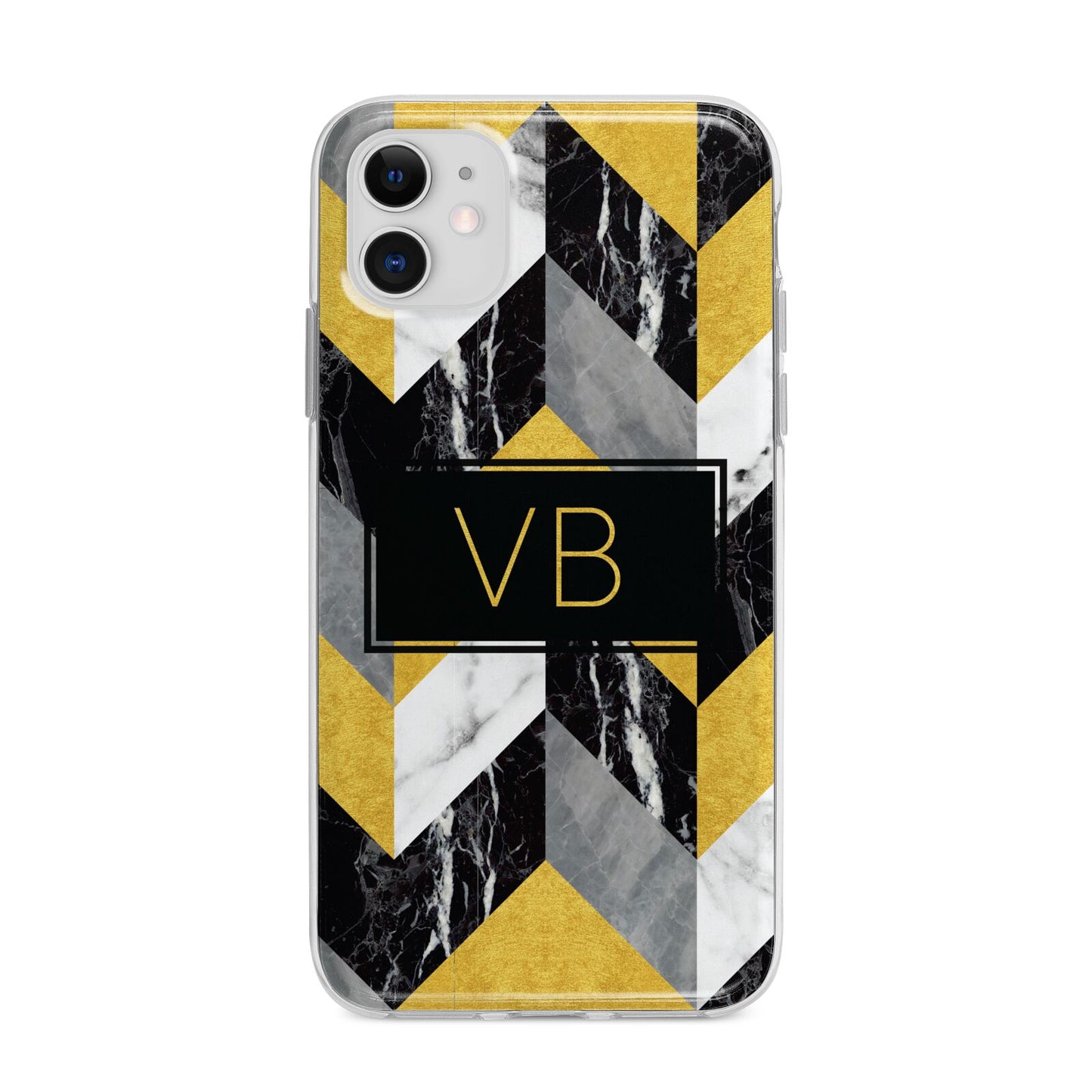 Personalised Marble Effect Initials Apple iPhone 11 in White with Bumper Case