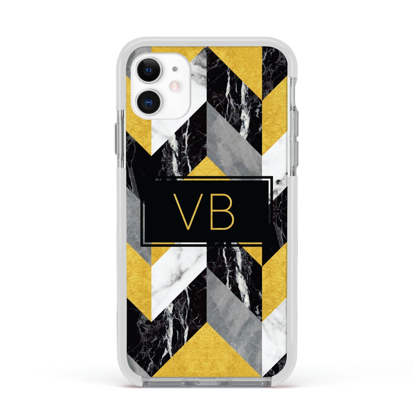 Personalised Marble Effect Initials Apple iPhone 11 in White with White Impact Case