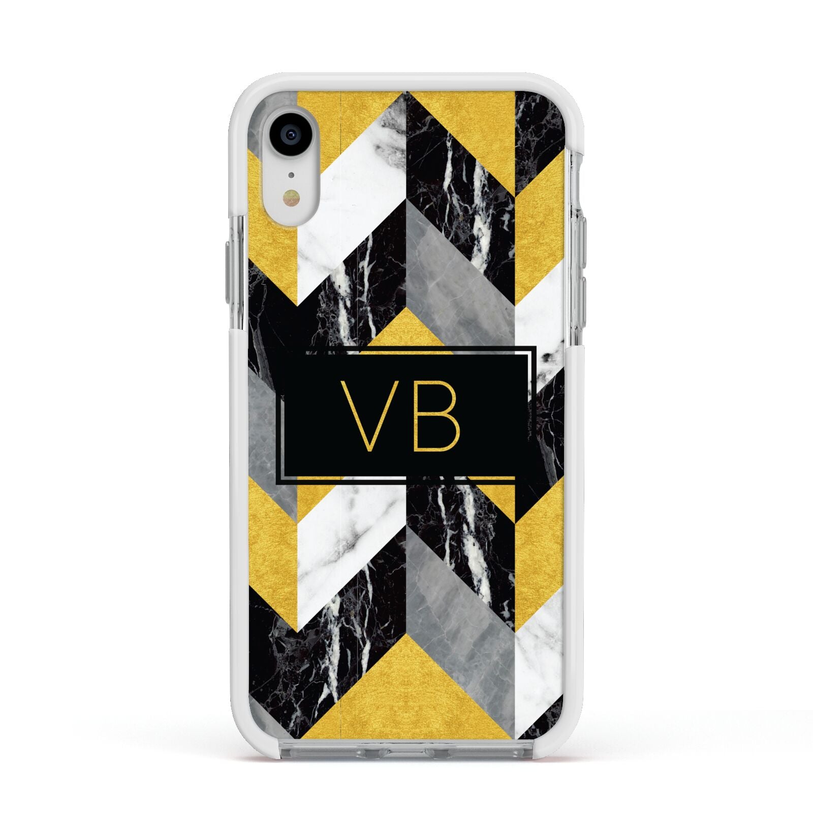 Personalised Marble Effect Initials Apple iPhone XR Impact Case White Edge on Silver Phone