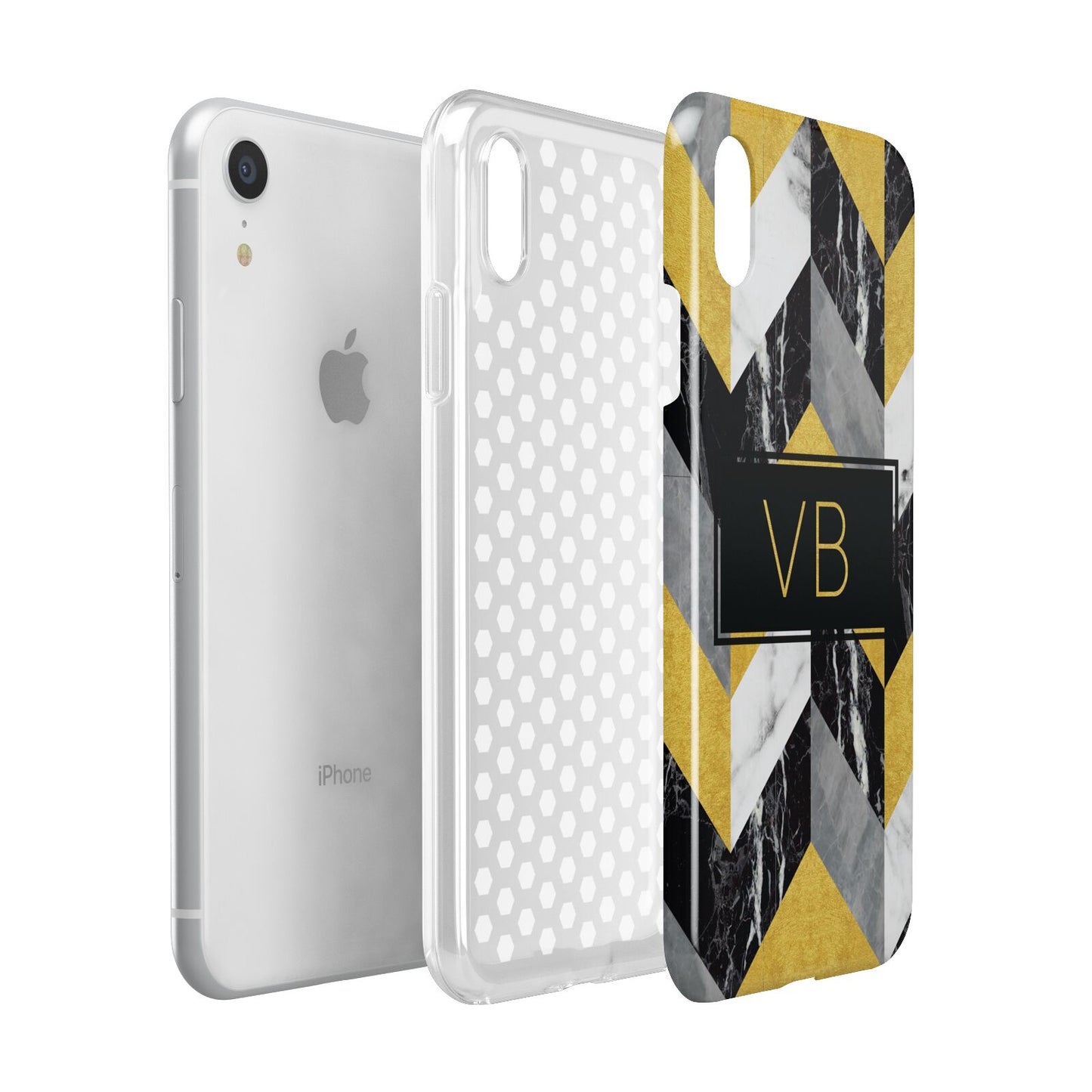 Personalised Marble Effect Initials Apple iPhone XR White 3D Tough Case Expanded view