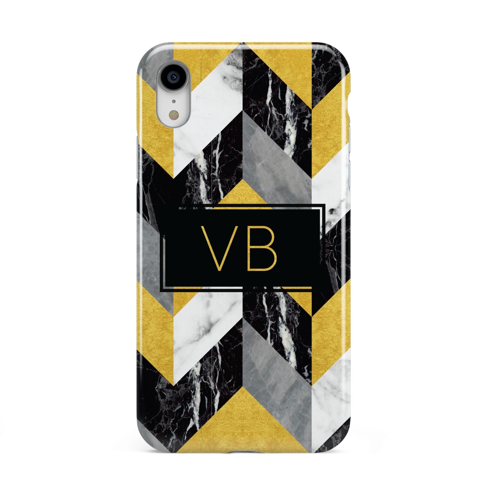 Personalised Marble Effect Initials Apple iPhone XR White 3D Tough Case