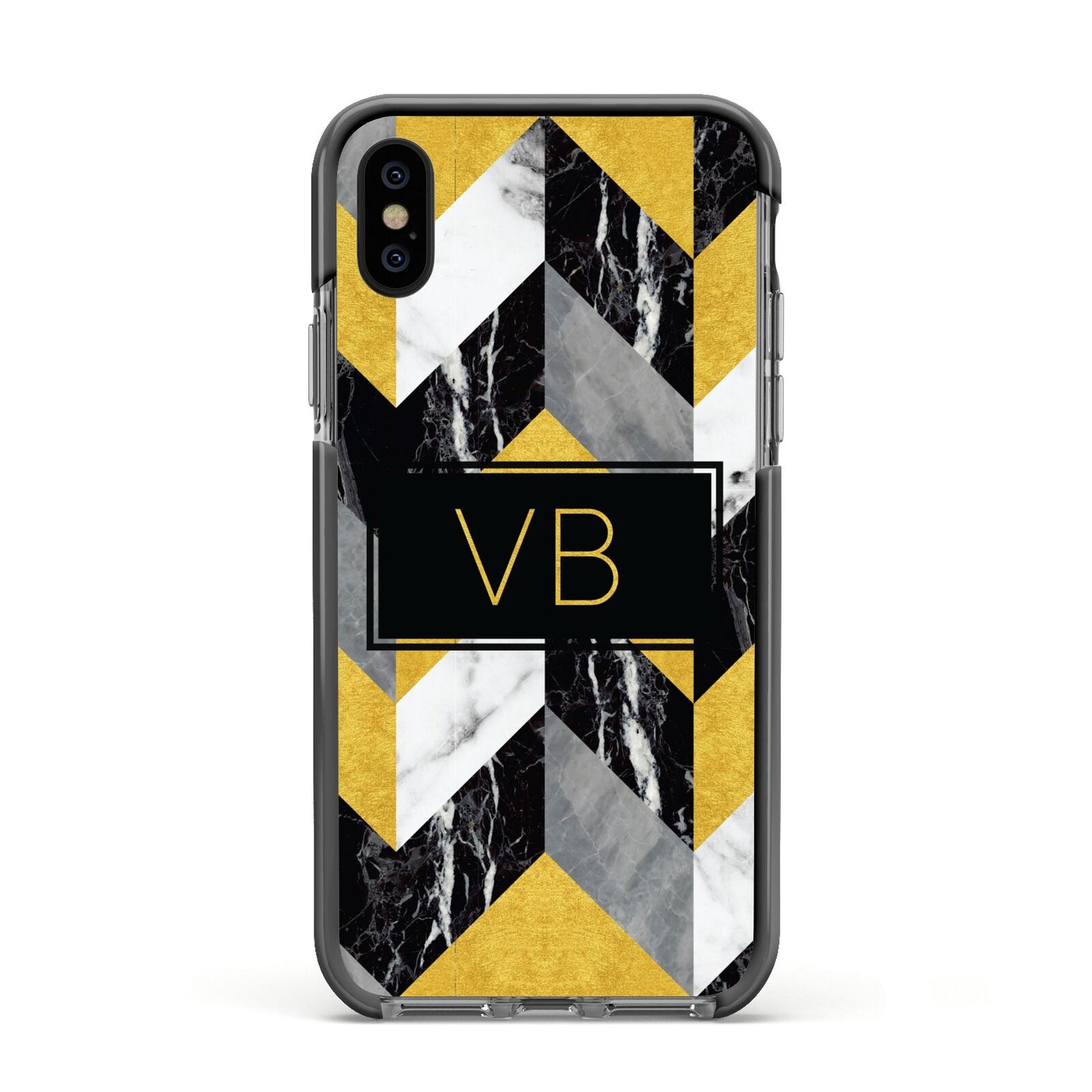 Personalised Marble Effect Initials Apple iPhone Xs Impact Case Black Edge on Black Phone