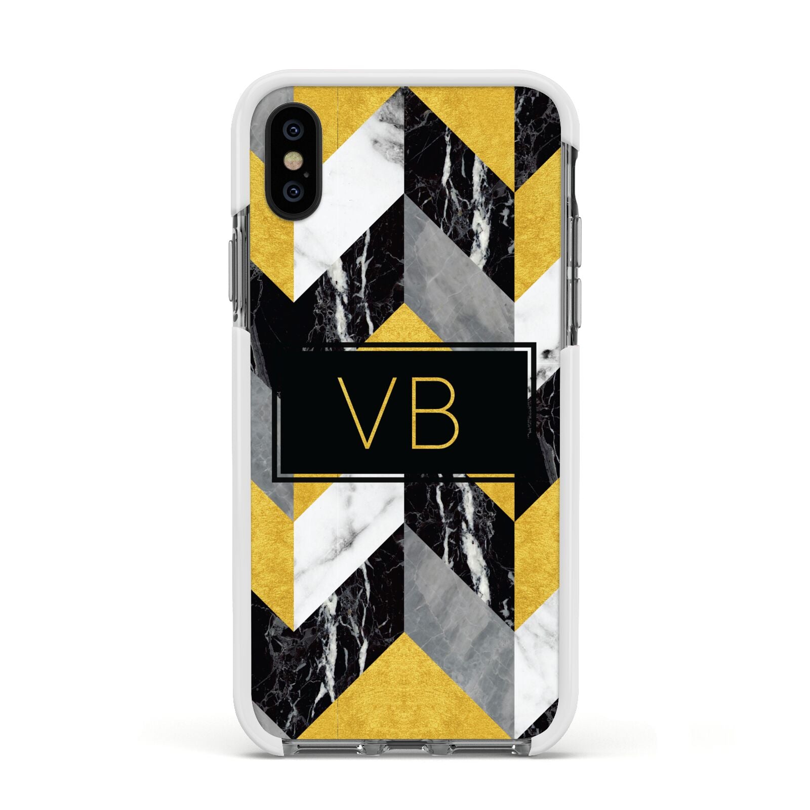 Personalised Marble Effect Initials Apple iPhone Xs Impact Case White Edge on Black Phone