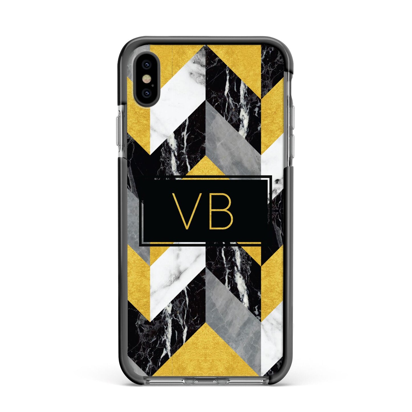 Personalised Marble Effect Initials Apple iPhone Xs Max Impact Case Black Edge on Black Phone