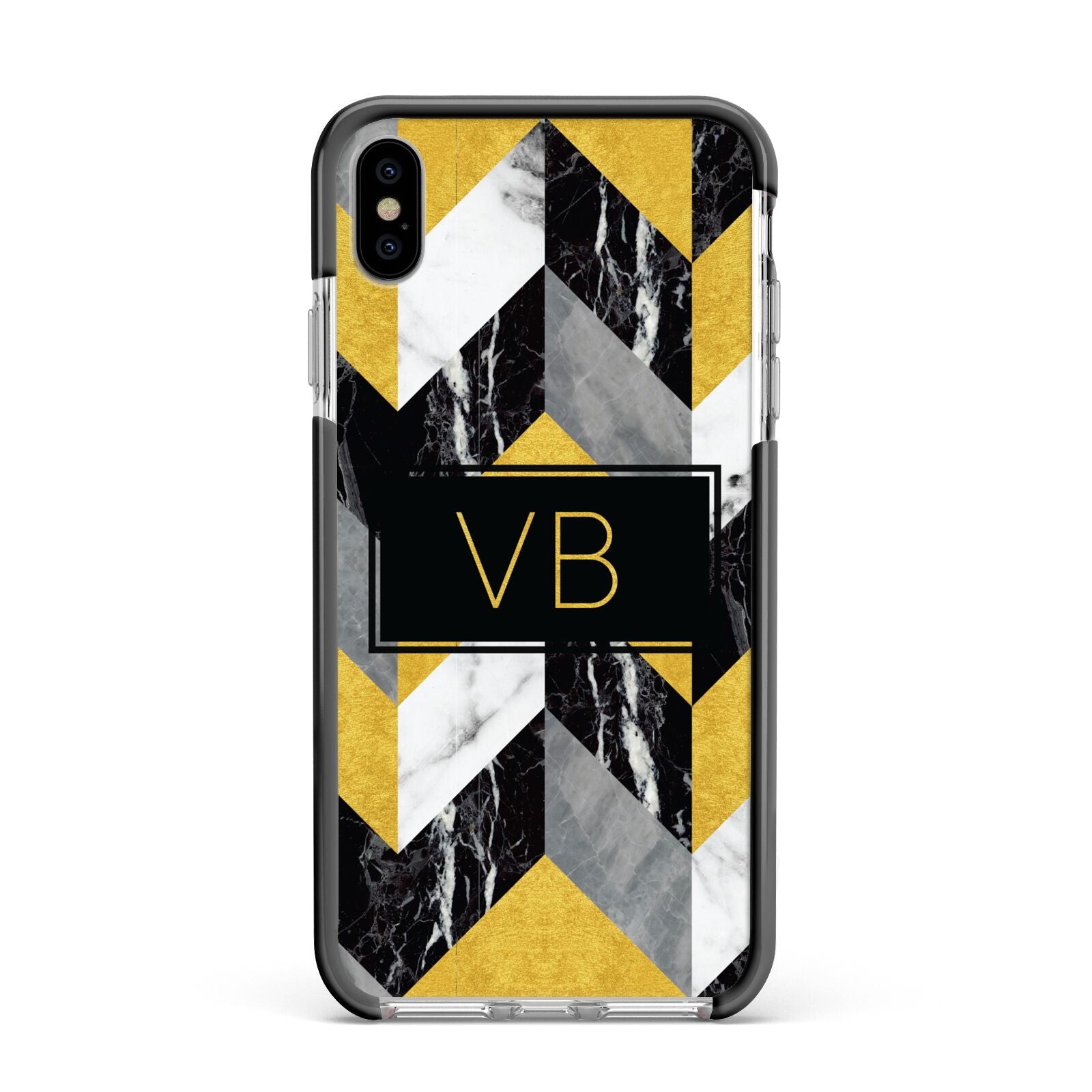 Personalised Marble Effect Initials Apple iPhone Xs Max Impact Case Black Edge on Silver Phone