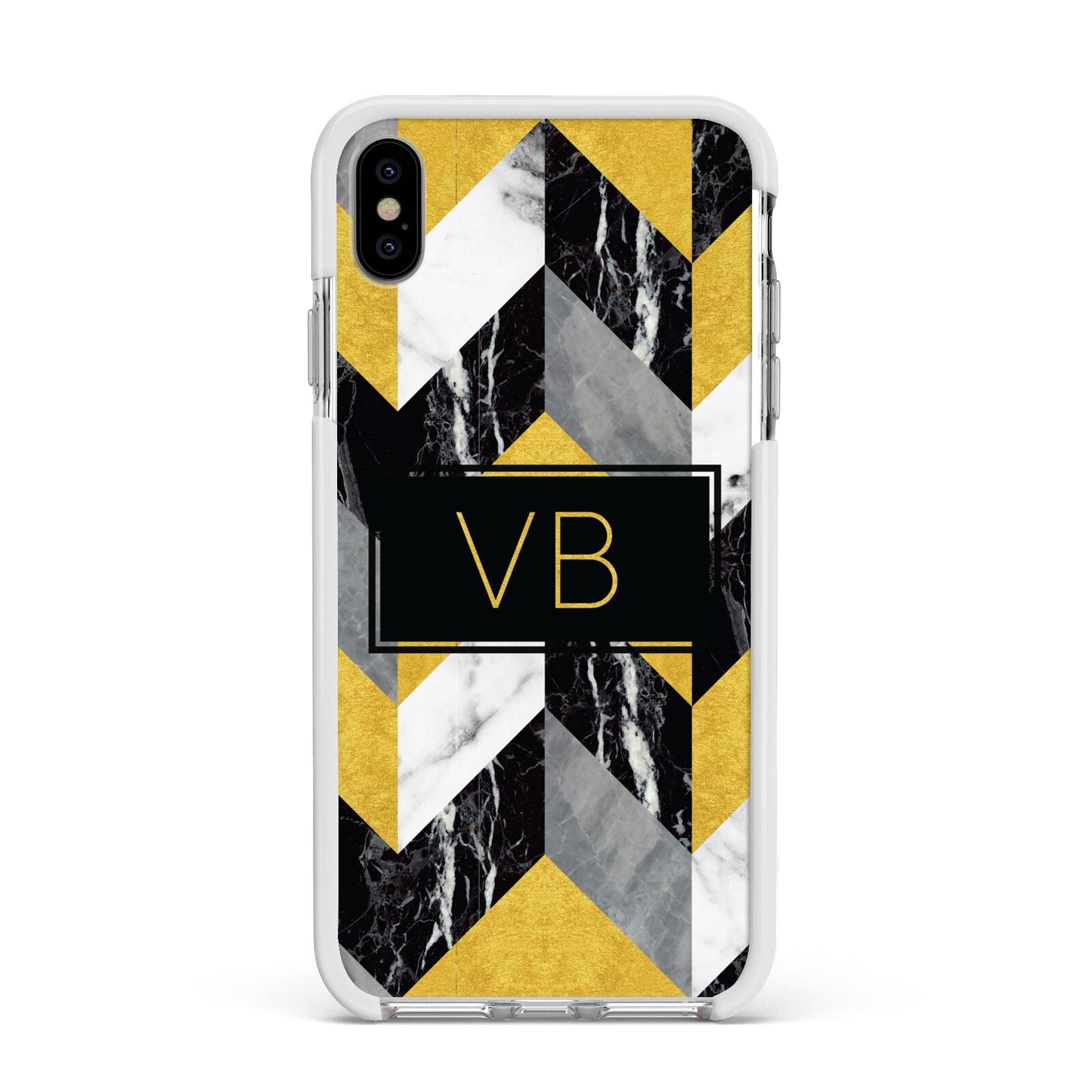Personalised Marble Effect Initials Apple iPhone Xs Max Impact Case White Edge on Silver Phone