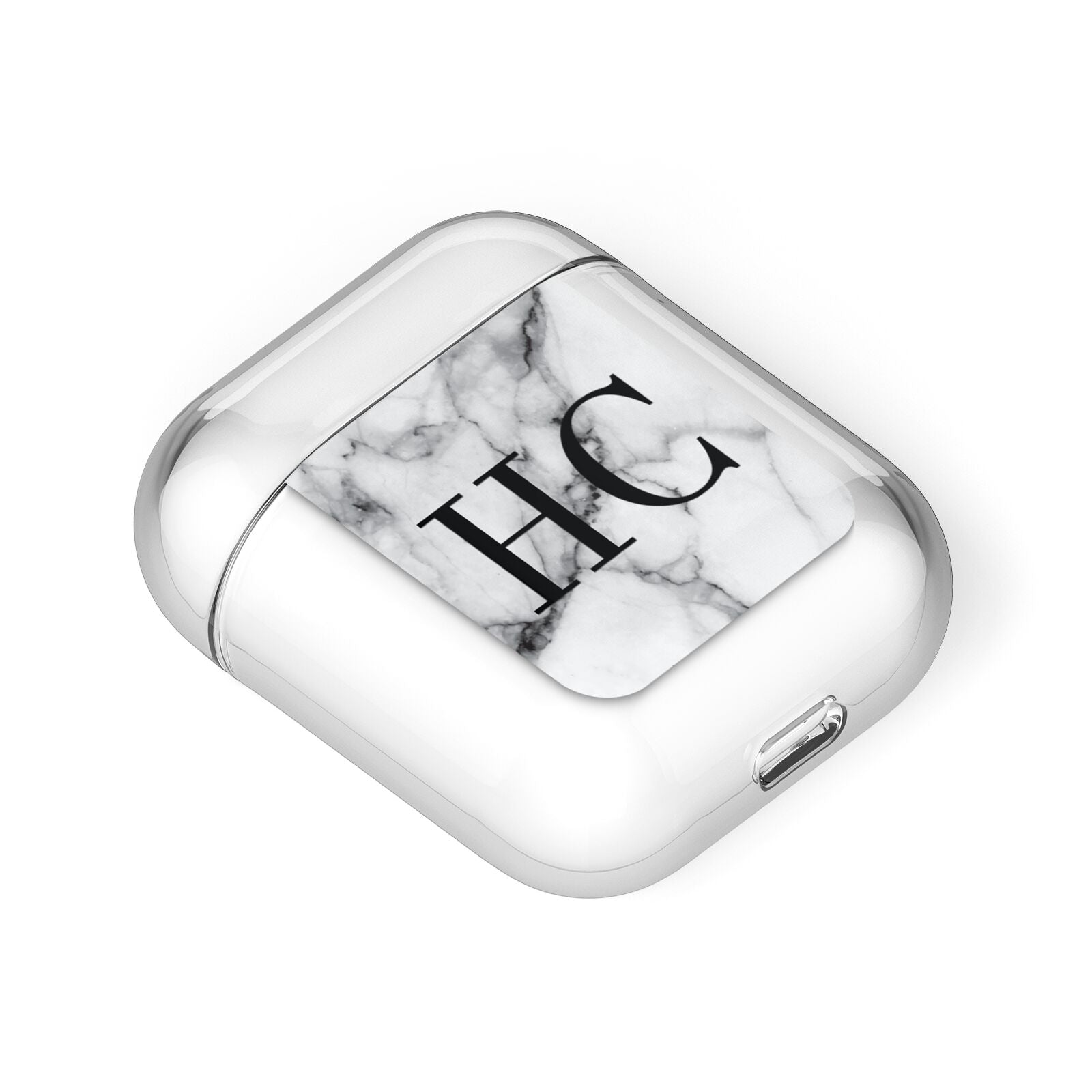Personalised Marble Effect Initials Monogram AirPods Case Laid Flat