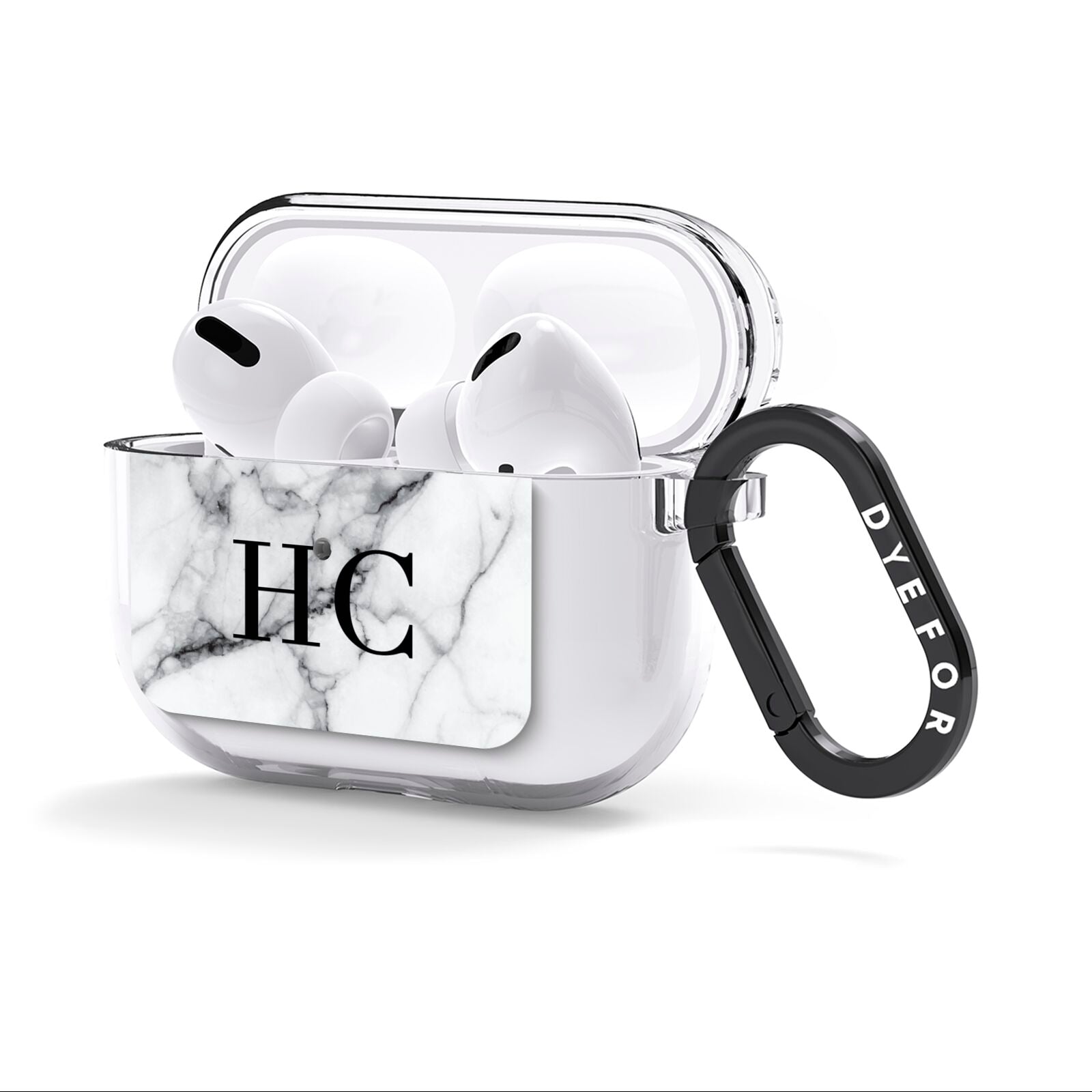Personalised Marble Effect Initials Monogram AirPods Clear Case 3rd Gen Side Image