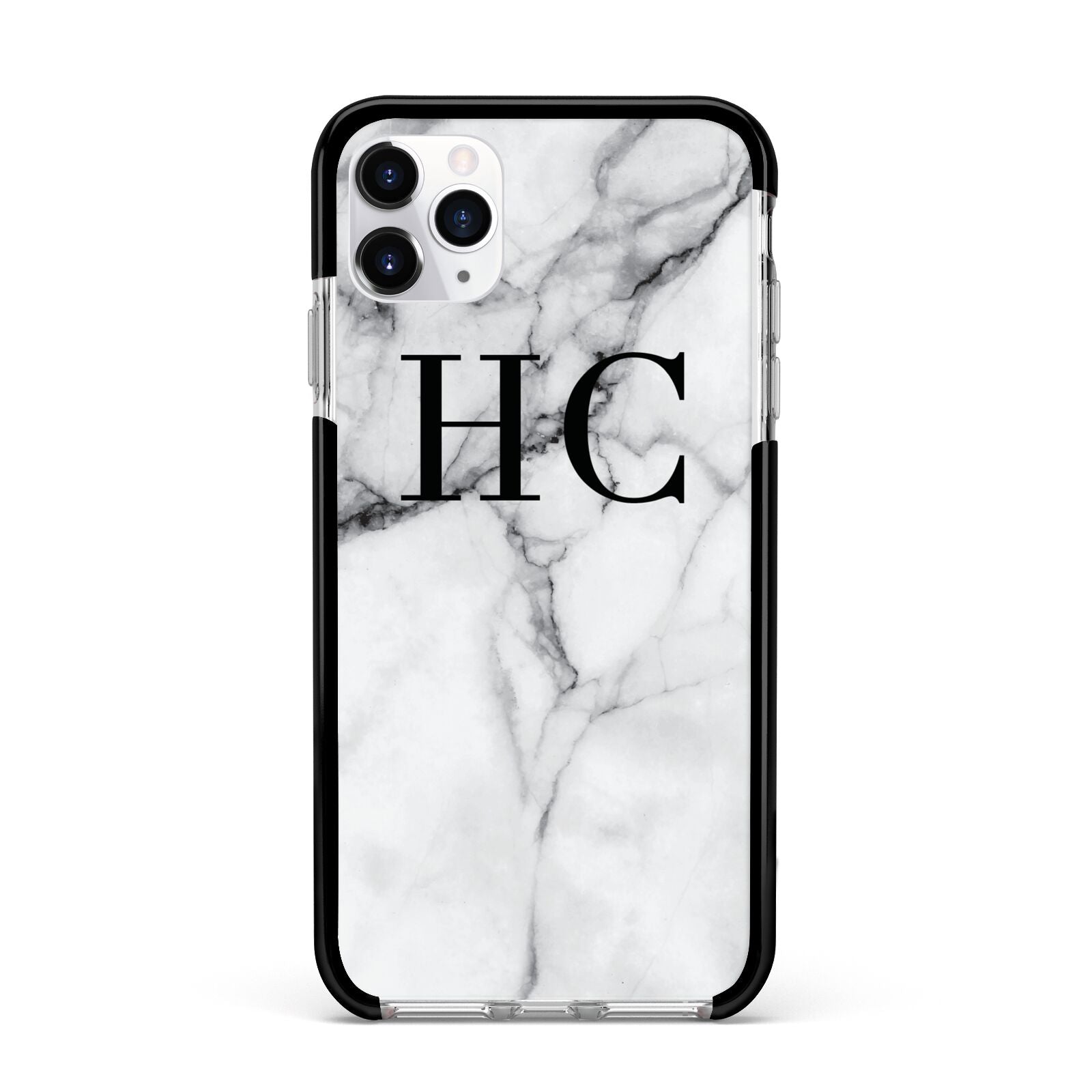 Personalised Marble Effect Initials Monogram Apple iPhone 11 Pro Max in Silver with Black Impact Case
