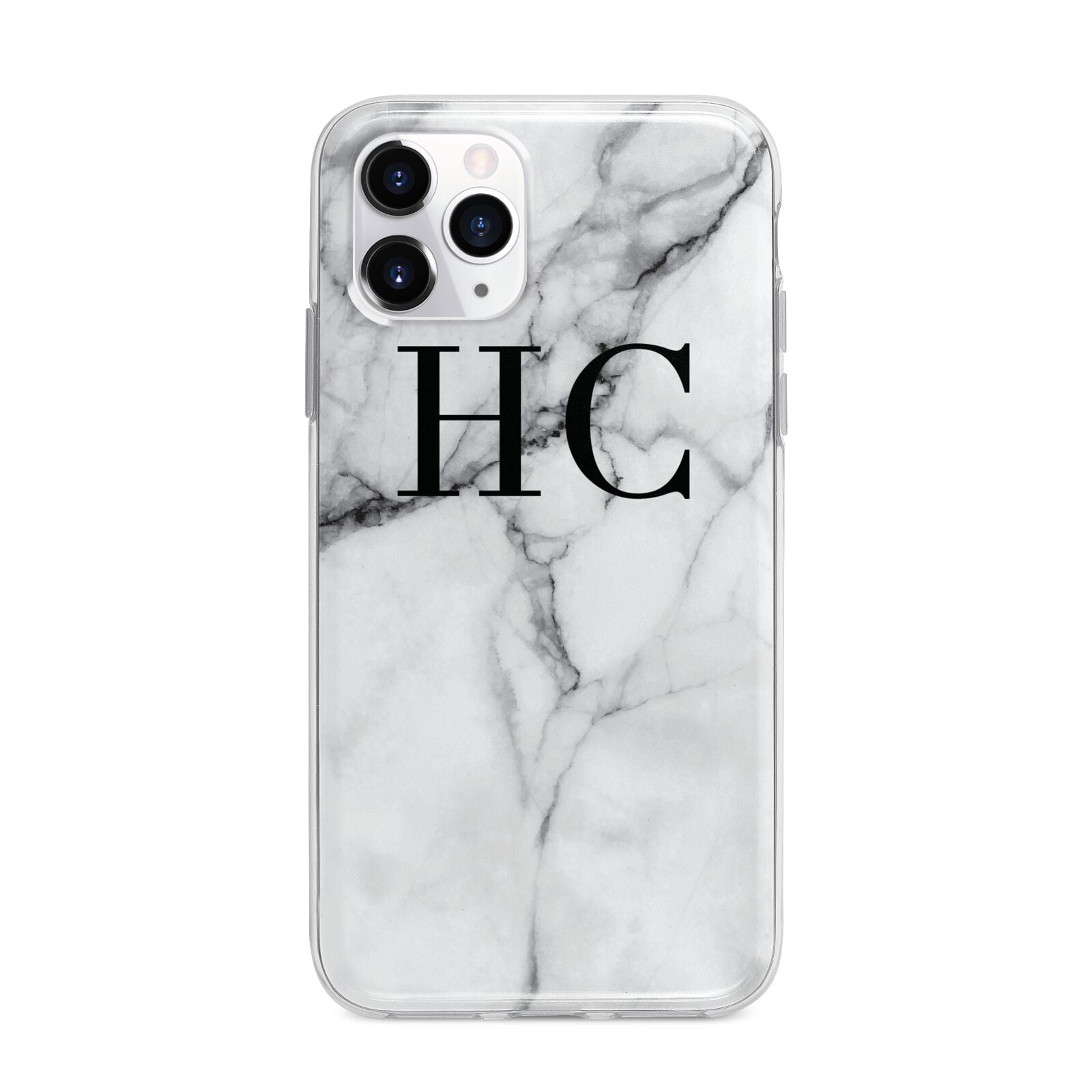 Personalised Marble Effect Initials Monogram Apple iPhone 11 Pro Max in Silver with Bumper Case