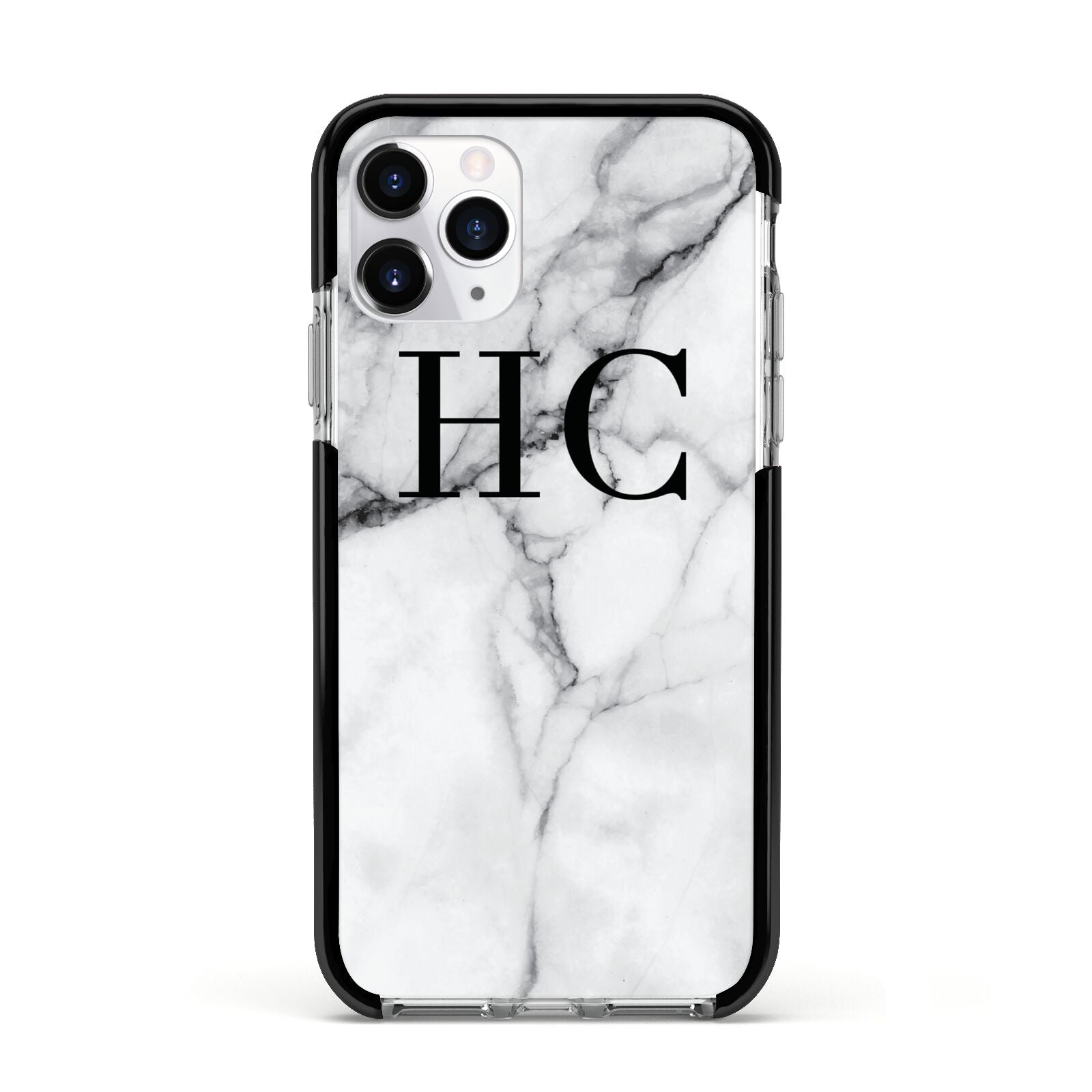Personalised Marble Effect Initials Monogram Apple iPhone 11 Pro in Silver with Black Impact Case