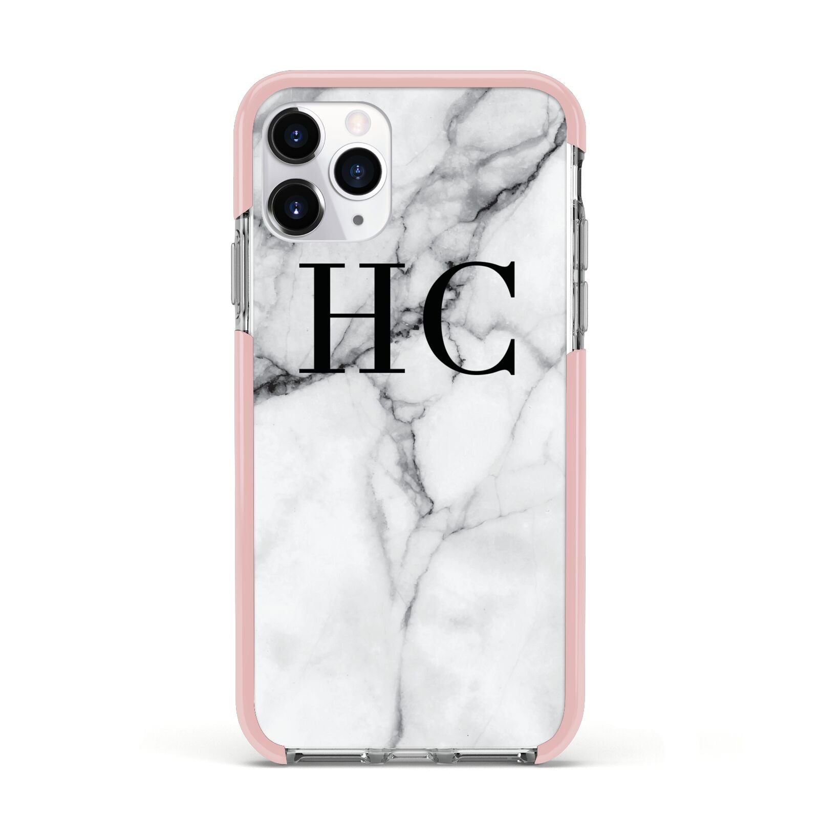 Personalised Marble Effect Initials Monogram Apple iPhone 11 Pro in Silver with Pink Impact Case