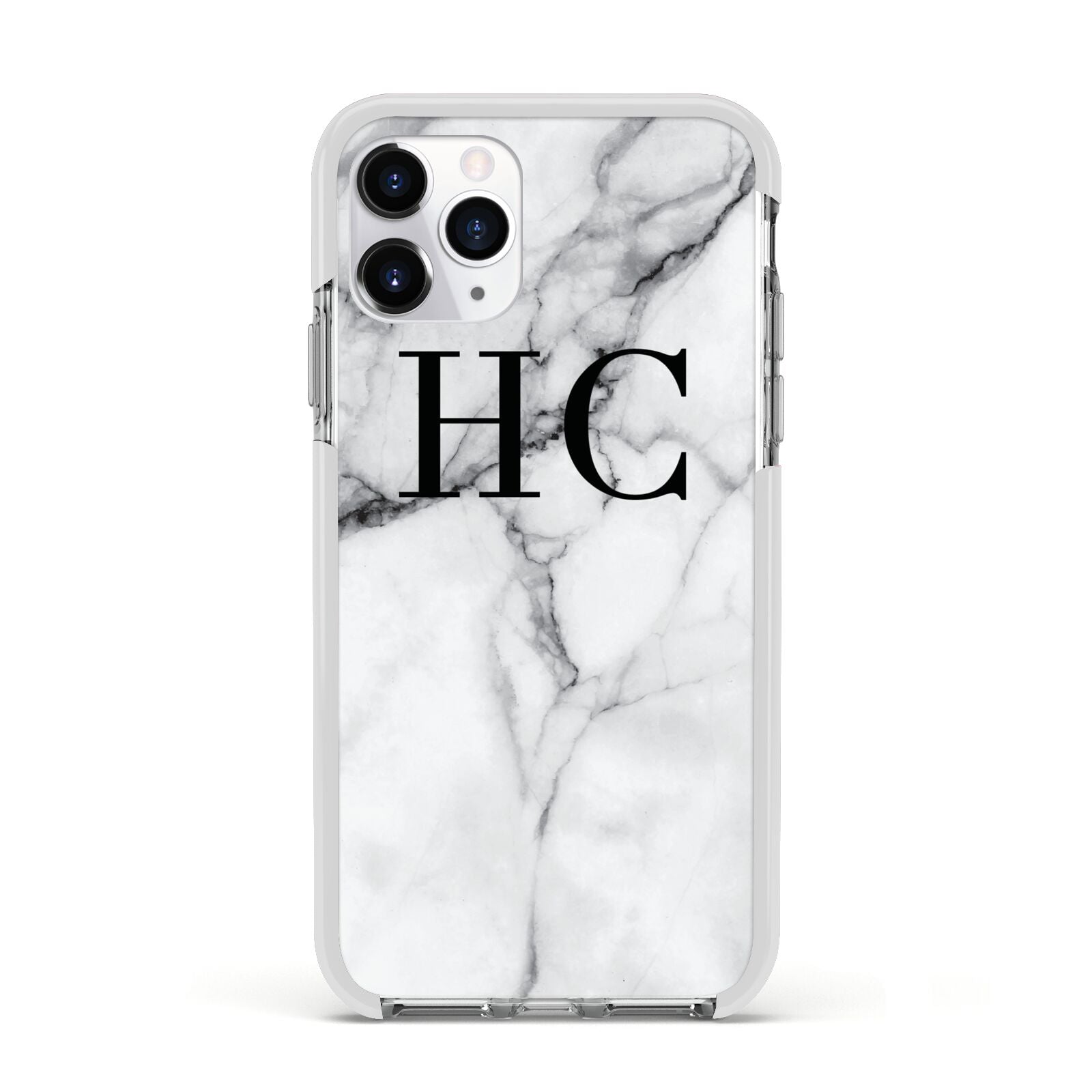 Personalised Marble Effect Initials Monogram Apple iPhone 11 Pro in Silver with White Impact Case