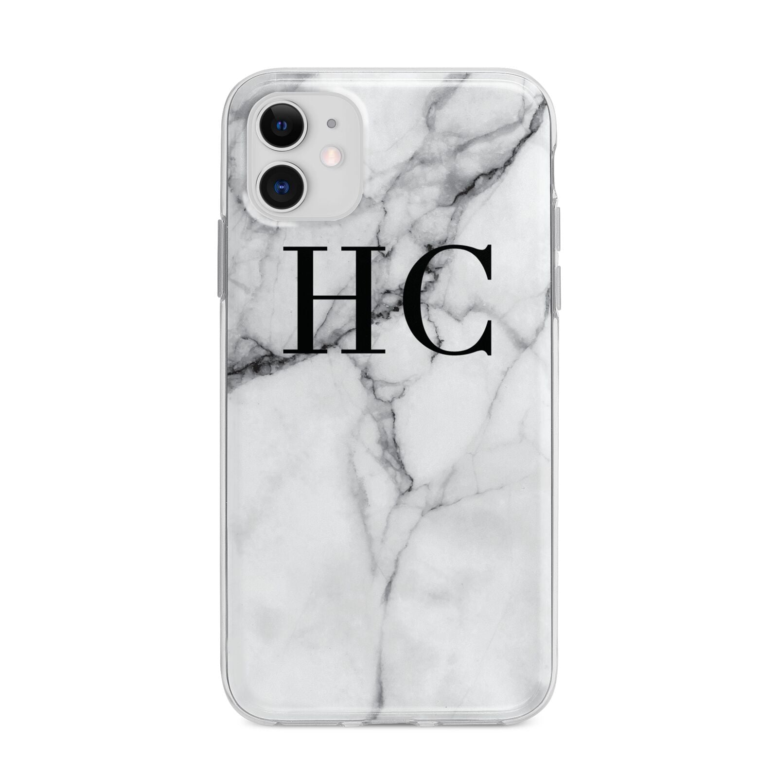 Personalised Marble Effect Initials Monogram Apple iPhone 11 in White with Bumper Case