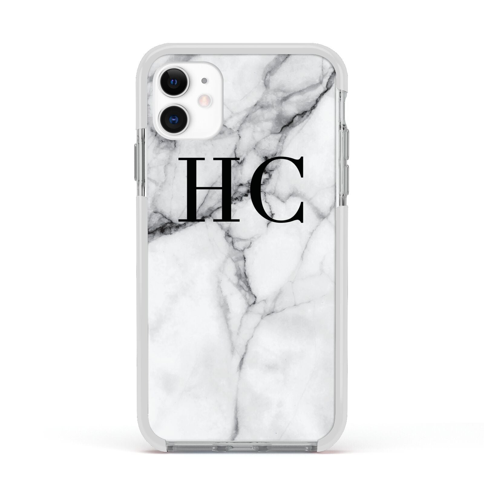 Personalised Marble Effect Initials Monogram Apple iPhone 11 in White with White Impact Case