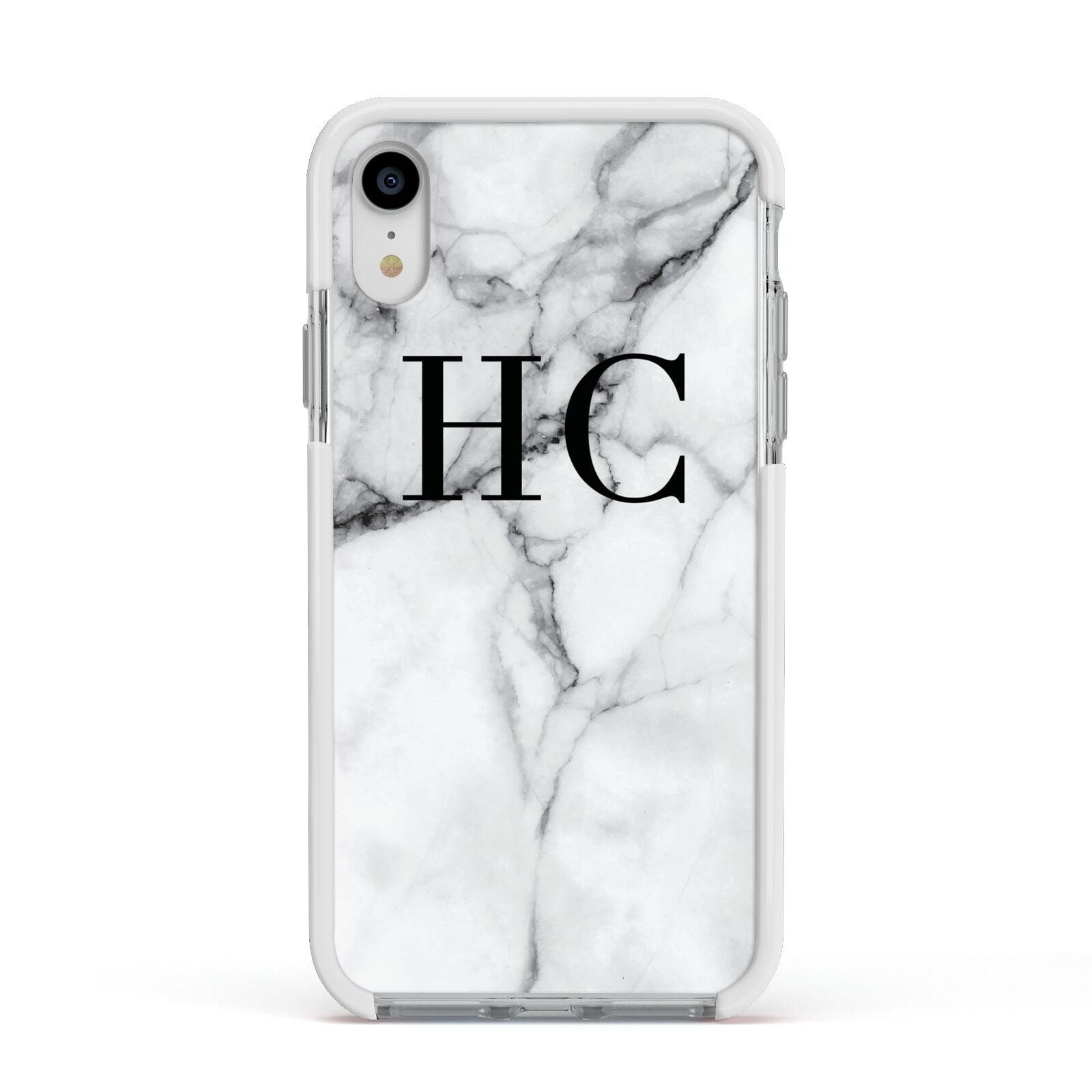 Personalised Marble Effect Initials Monogram Apple iPhone XR Impact Case White Edge on Silver Phone