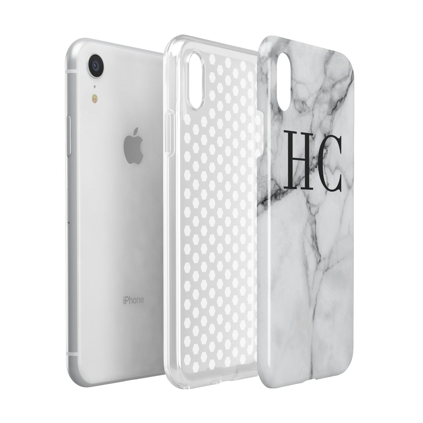 Personalised Marble Effect Initials Monogram Apple iPhone XR White 3D Tough Case Expanded view