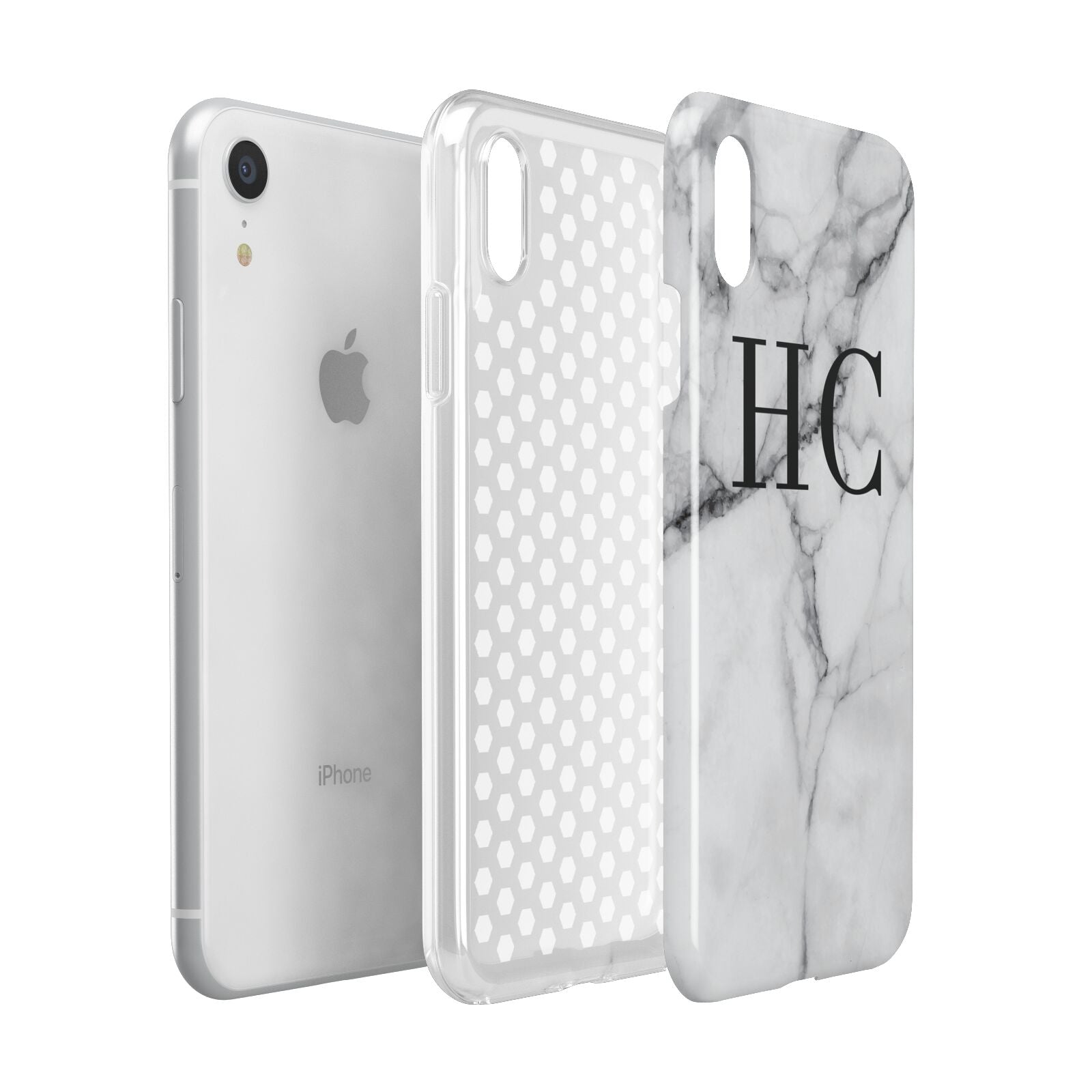 Personalised Marble Effect Initials Monogram Apple iPhone XR White 3D Tough Case Expanded view