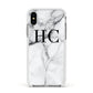 Personalised Marble Effect Initials Monogram Apple iPhone Xs Impact Case White Edge on Silver Phone