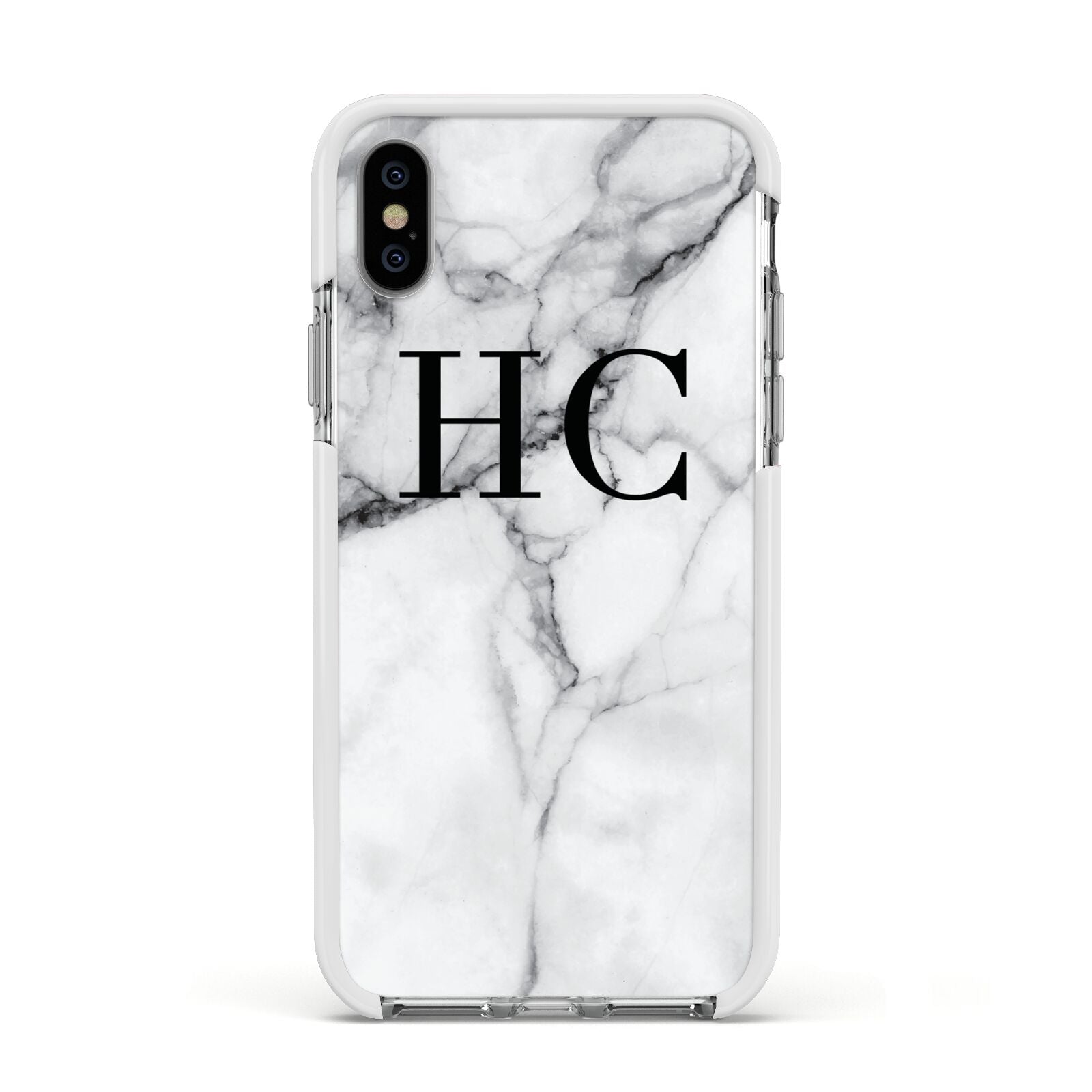 Personalised Marble Effect Initials Monogram Apple iPhone Xs Impact Case White Edge on Silver Phone