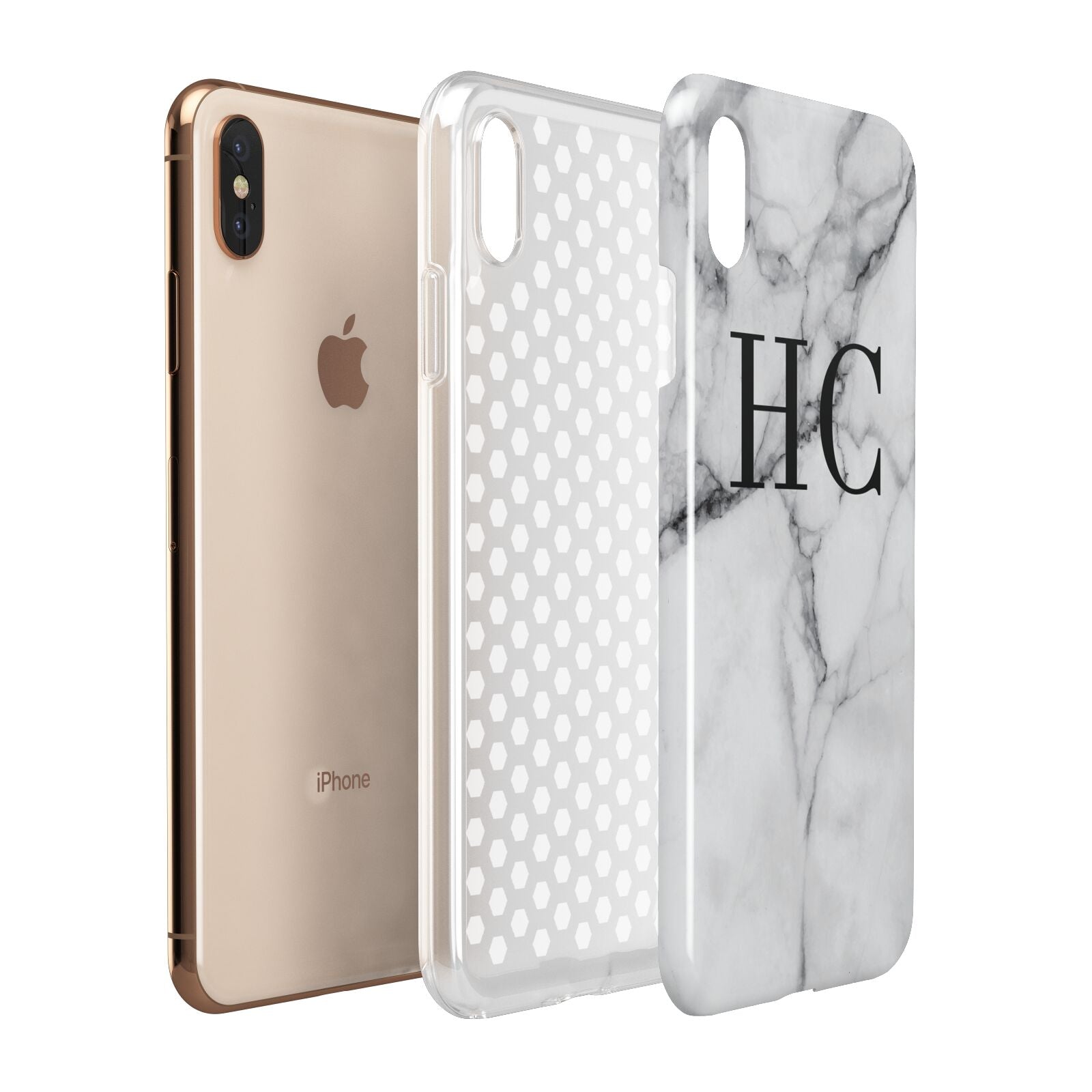 Personalised Marble Effect Initials Monogram Apple iPhone Xs Max 3D Tough Case Expanded View