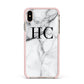 Personalised Marble Effect Initials Monogram Apple iPhone Xs Max Impact Case Pink Edge on Gold Phone