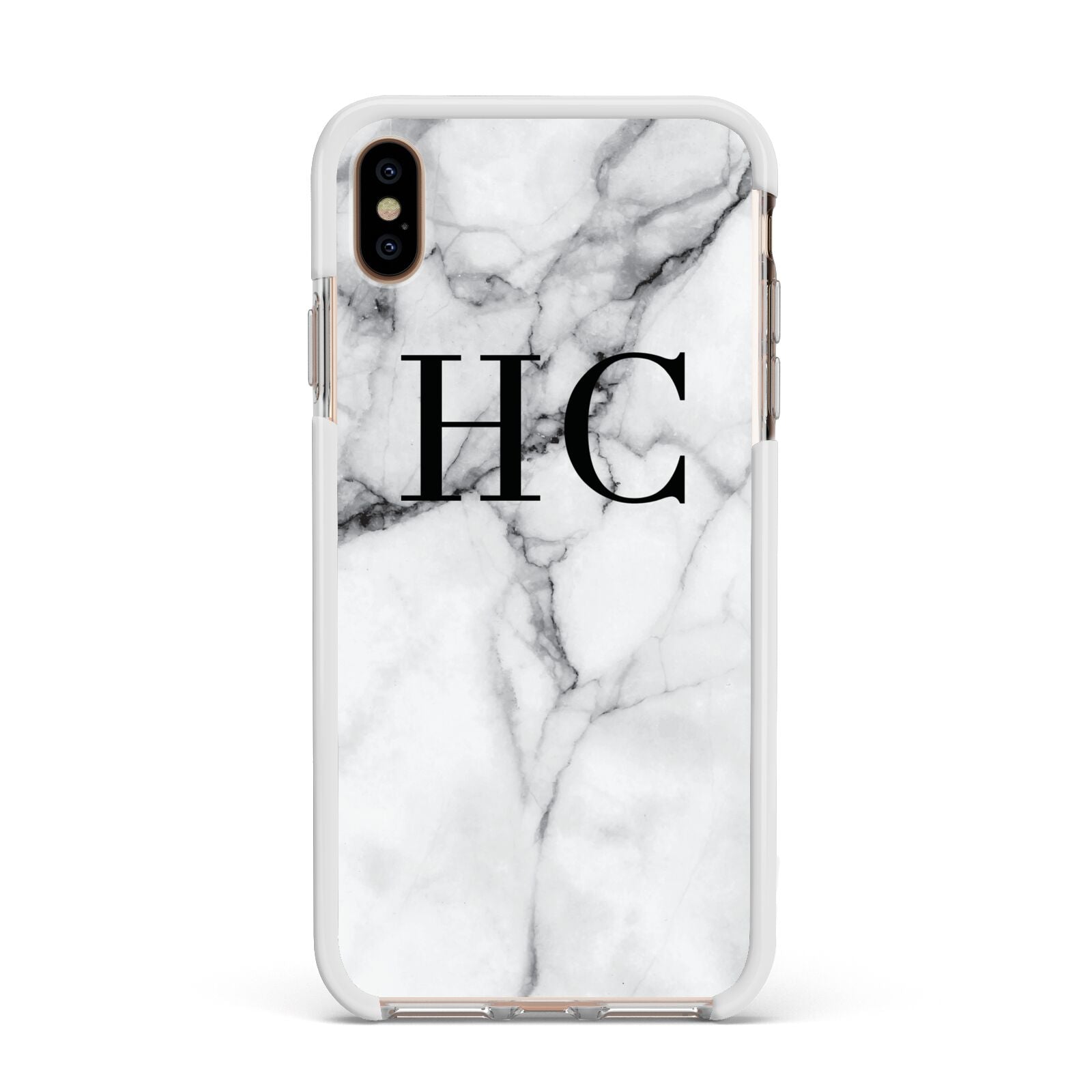 Personalised Marble Effect Initials Monogram Apple iPhone Xs Max Impact Case White Edge on Gold Phone