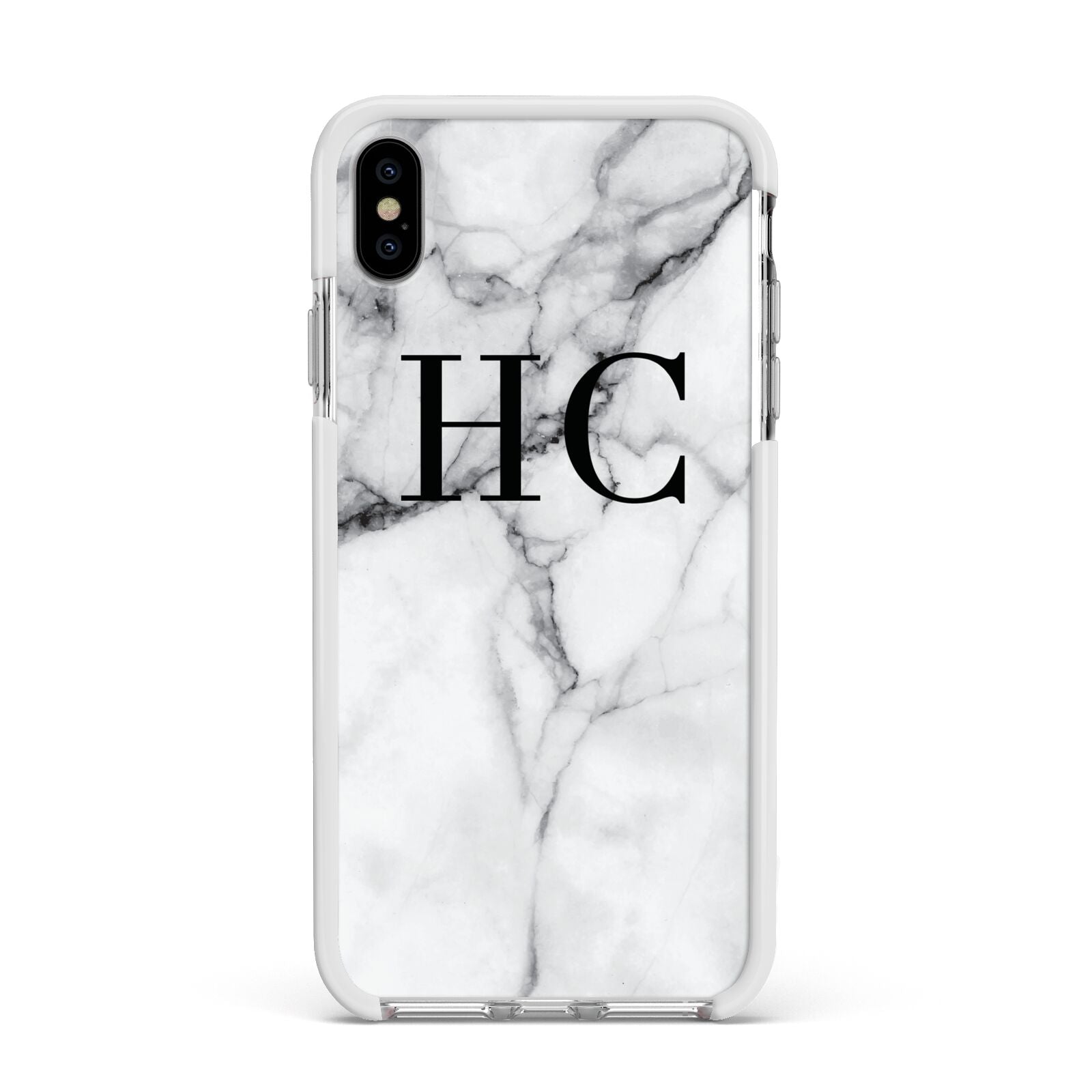 Personalised Marble Effect Initials Monogram Apple iPhone Xs Max Impact Case White Edge on Silver Phone