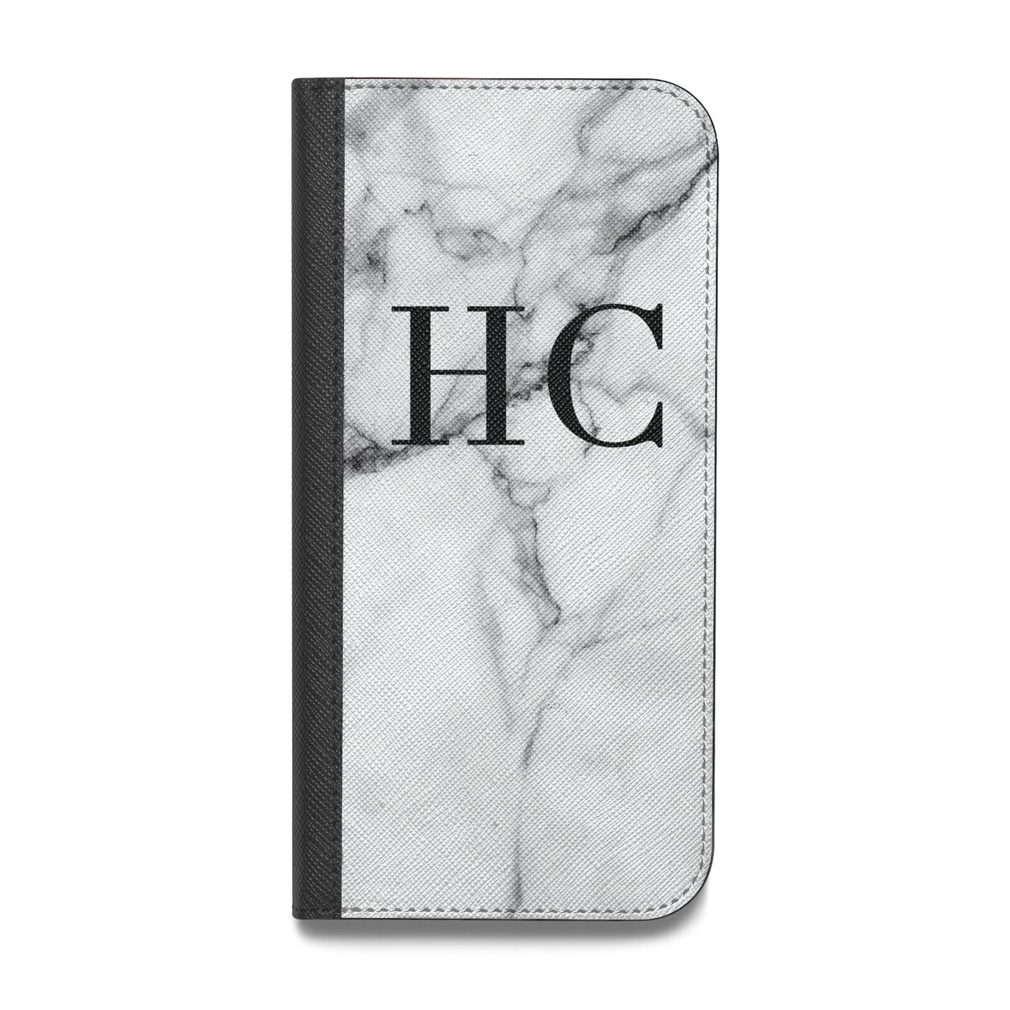 Personalised Marble Effect Initials Monogram Vegan Leather Flip iPhone Case
