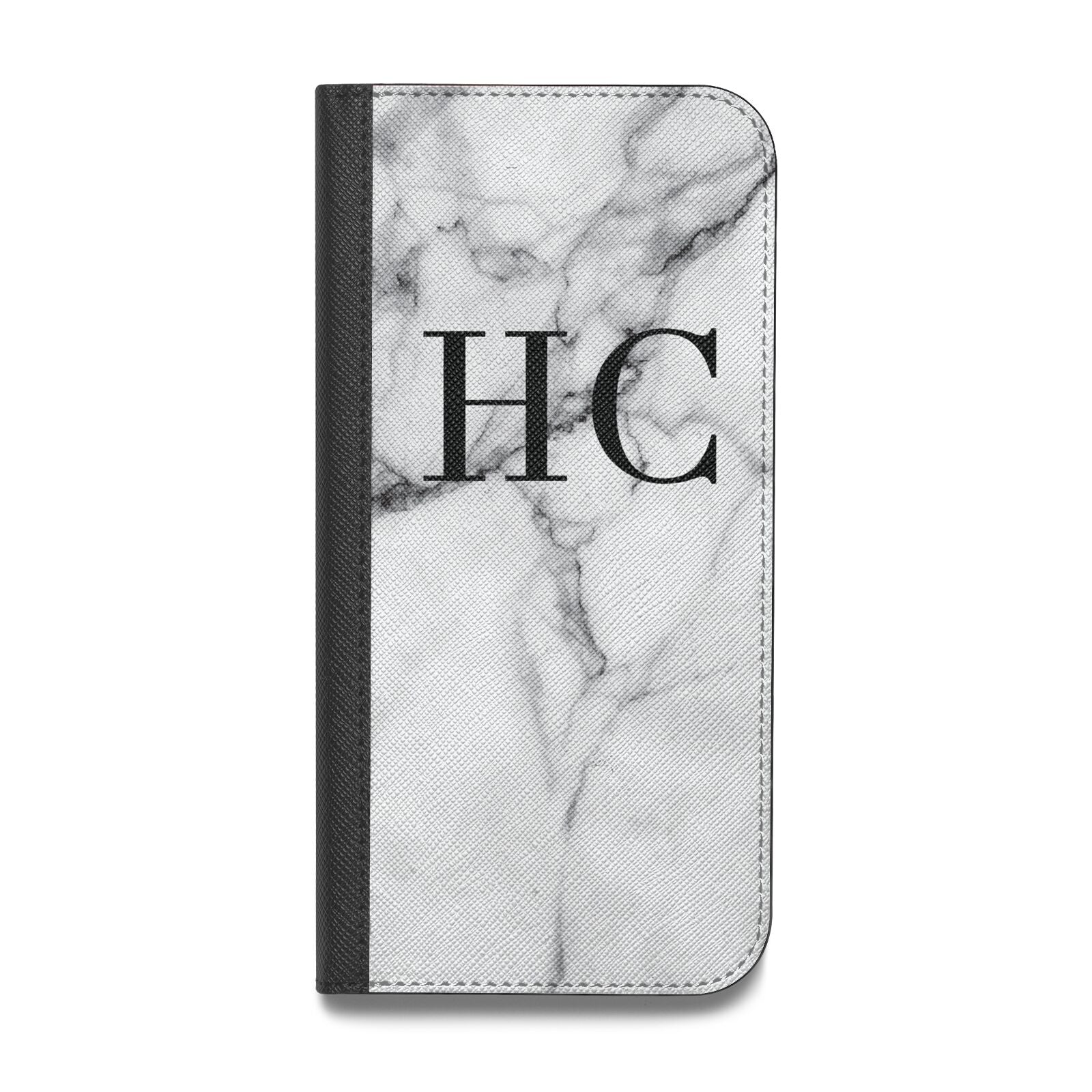 Personalised Marble Effect Initials Monogram Vegan Leather Flip iPhone Case