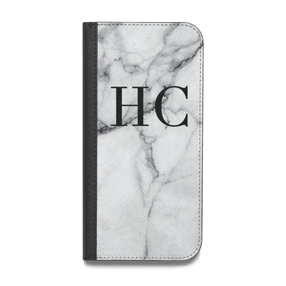 Personalised Marble Effect Initials Monogram Vegan Leather Flip iPhone Case