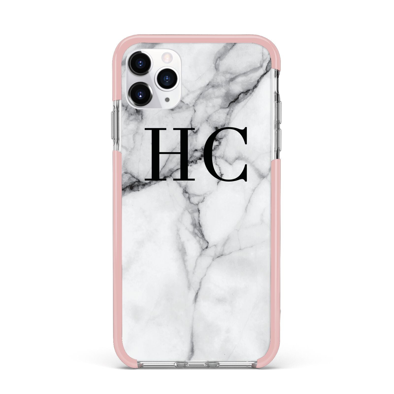 Personalised Marble Effect Initials Monogram iPhone 11 Pro Max Impact Pink Edge Case