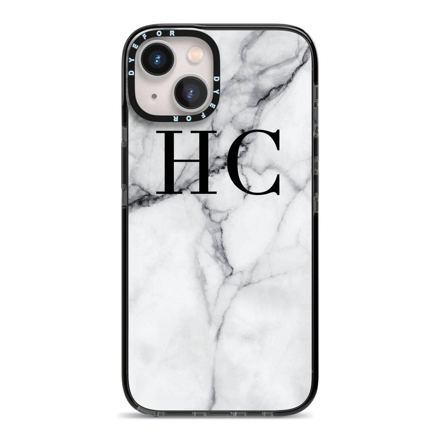 Personalised Marble Effect Initials Monogram iPhone 13 Black Impact Case on Silver phone
