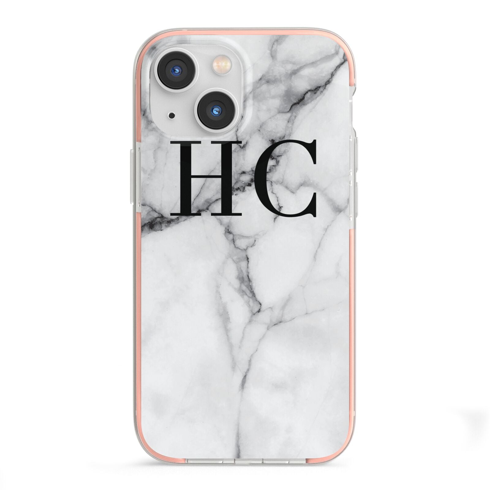 Personalised Marble Effect Initials Monogram iPhone 13 Mini TPU Impact Case with Pink Edges