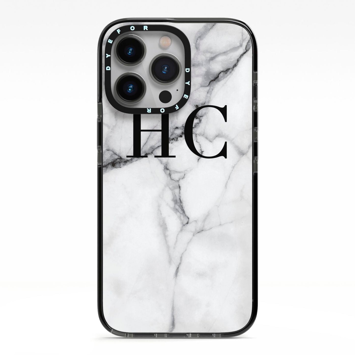 Personalised Marble Effect Initials Monogram iPhone 13 Pro Black Impact Case on Silver phone