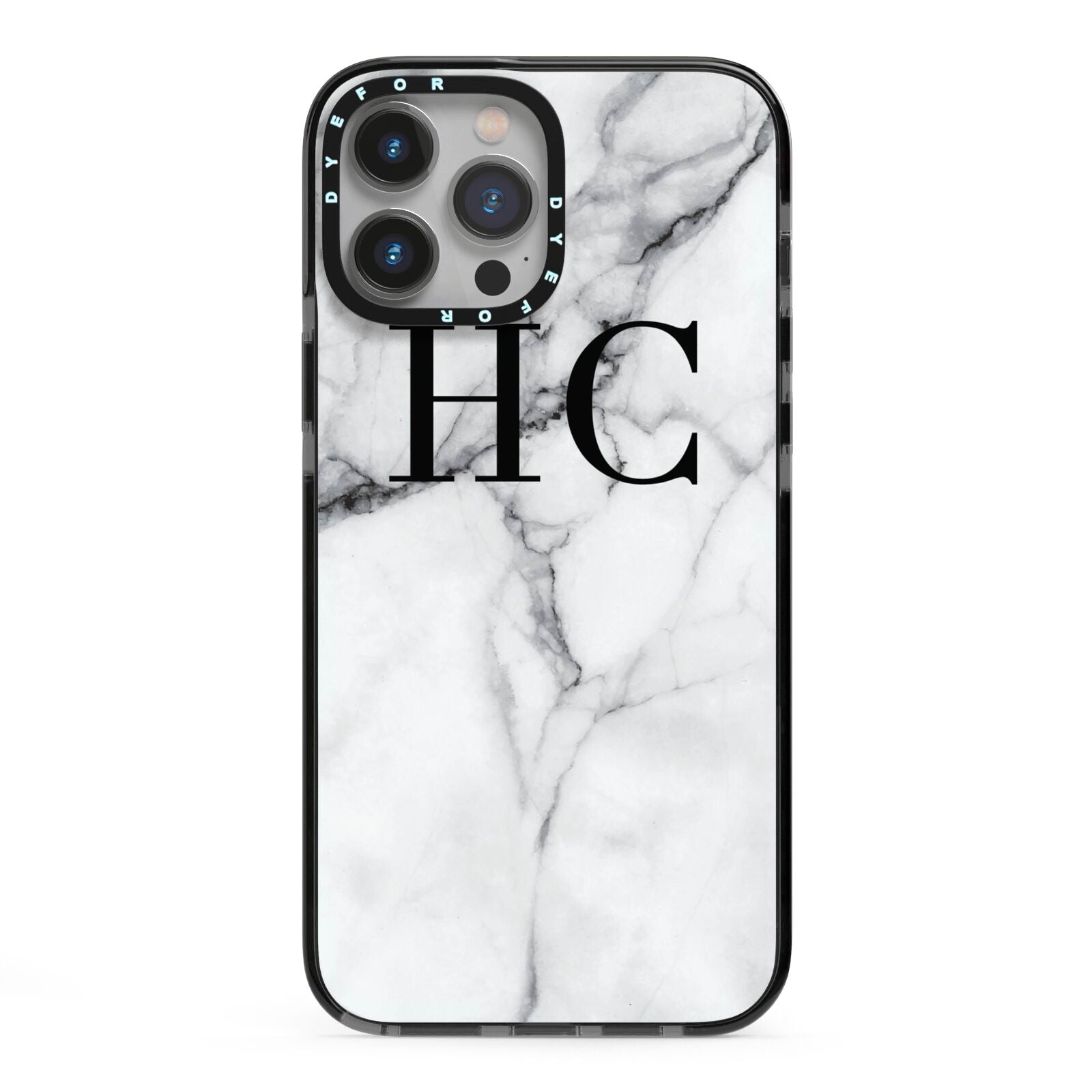 Personalised Marble Effect Initials Monogram iPhone 13 Pro Max Black Impact Case on Silver phone
